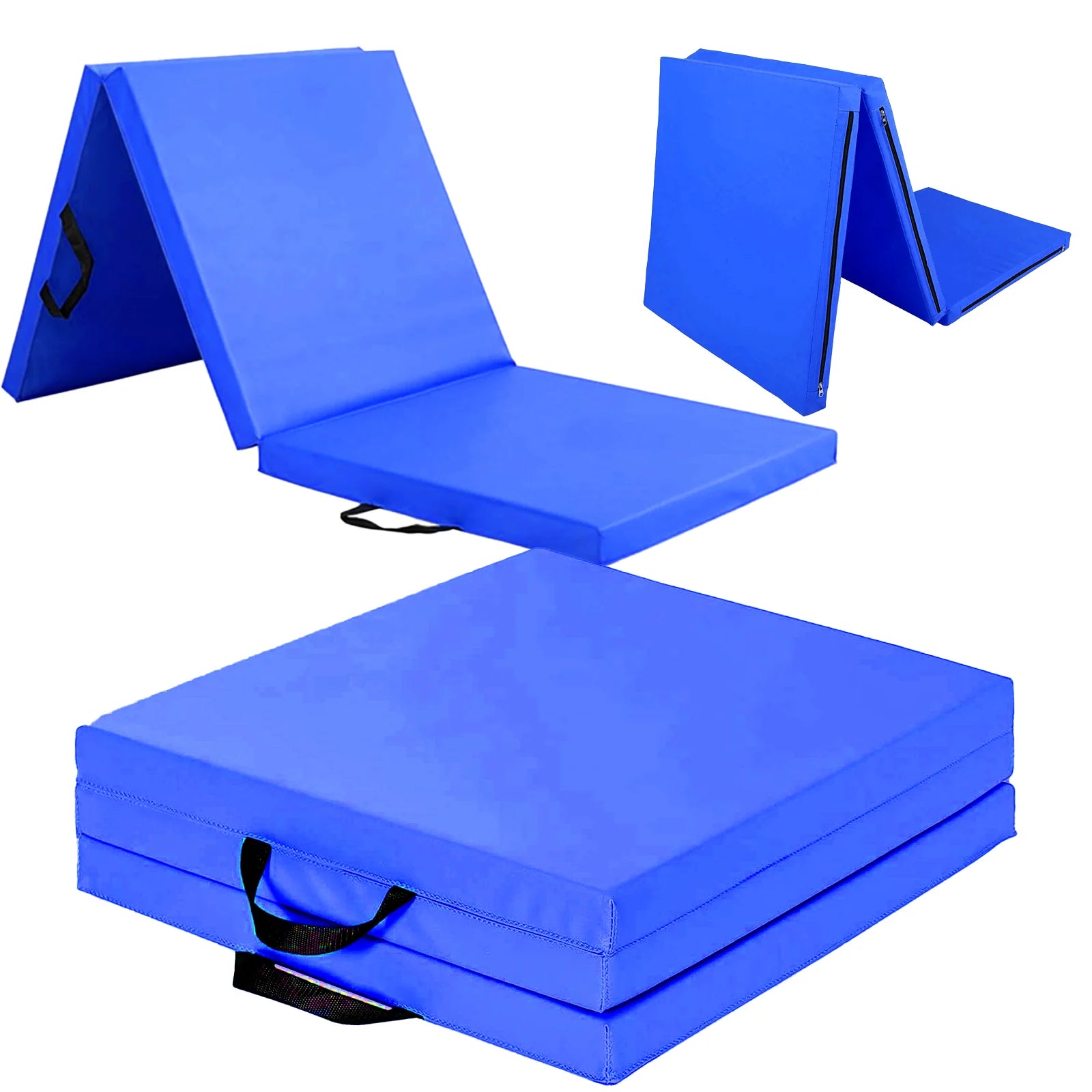 Tri-Fold Yoga & Gymnastics Mat 6FT PU Leather 5cm Thick High Density Foam, Non Slip Exercise Crash Pad