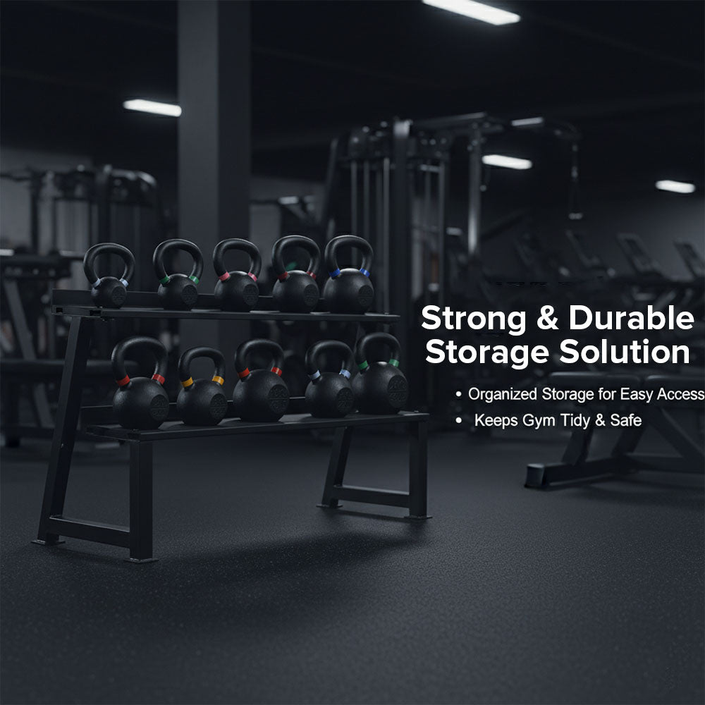Heavy-Duty Kettlebell Storage Rack – 2-Tier Steel Weight Organizer