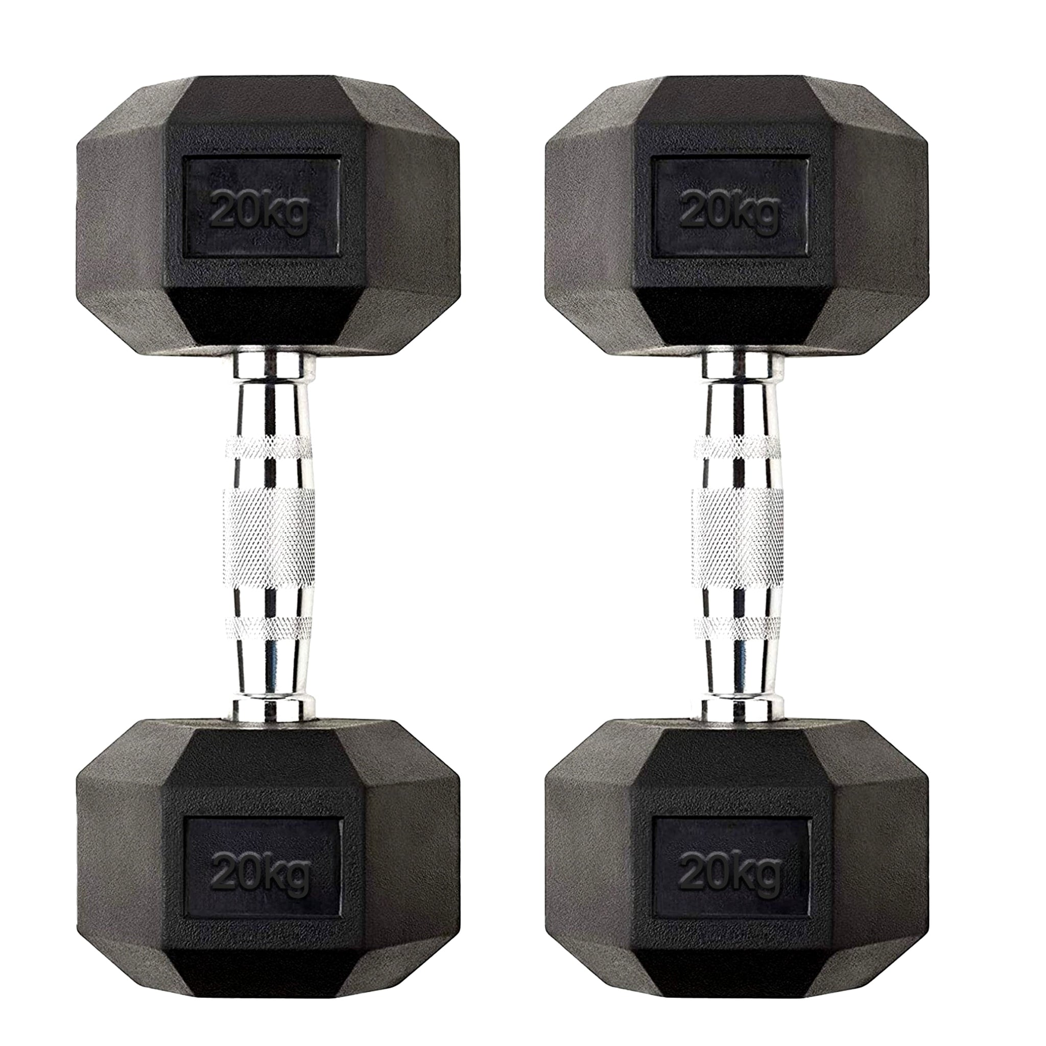 Strength-Focused 20 kg Hex Dumbbell Pair – Rubber Coated Cast Iron, Knurled Chrome Handles & Anti Roll Design for Home Gym UK