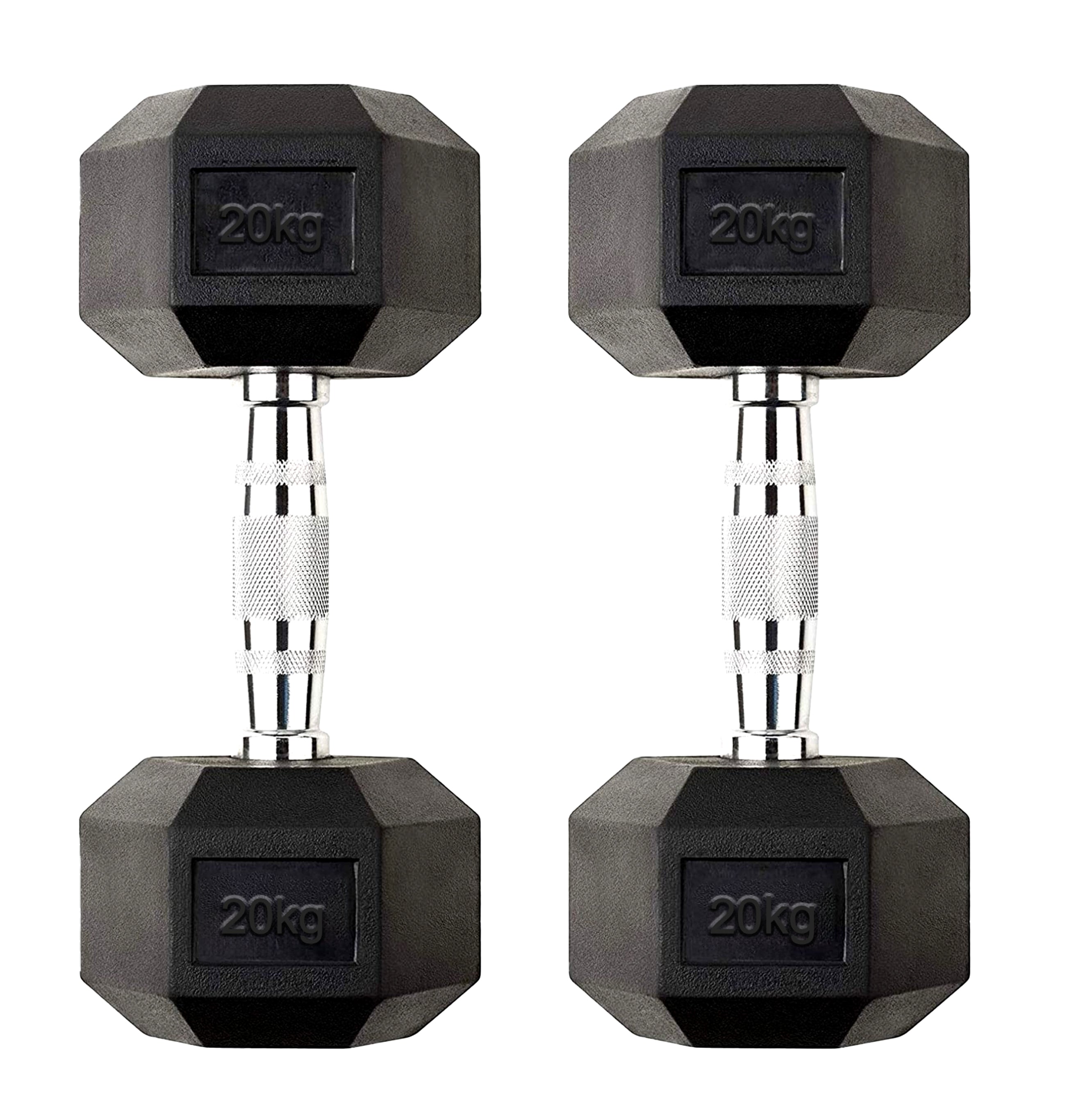 Strength-Focused 20 kg Hex Dumbbell Pair – Rubber Coated Cast Iron, Knurled Chrome Handles & Anti Roll Design for Home Gym UK