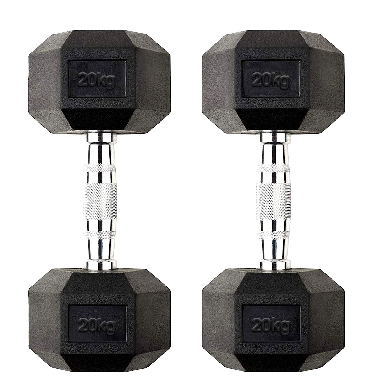 Hex Dumbbells 2.5kg–60kg Full Set or Pairs – Rubber-Coated Weights with Anti-Roll Design & Knurled Steel Handles – For Home Gym or Studio Strength Training