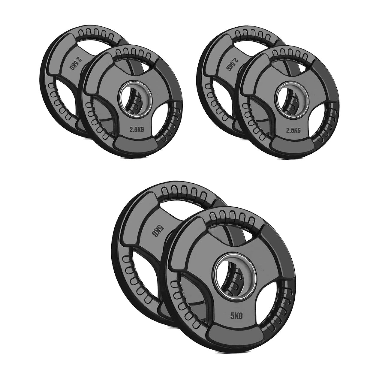 Rubber-Coated Cast Iron Tri‑Grip Olympic Weight Plates – Ergonomic 2‑Hole Design for Barbell & Dumbbell Strength Training in Home Gym