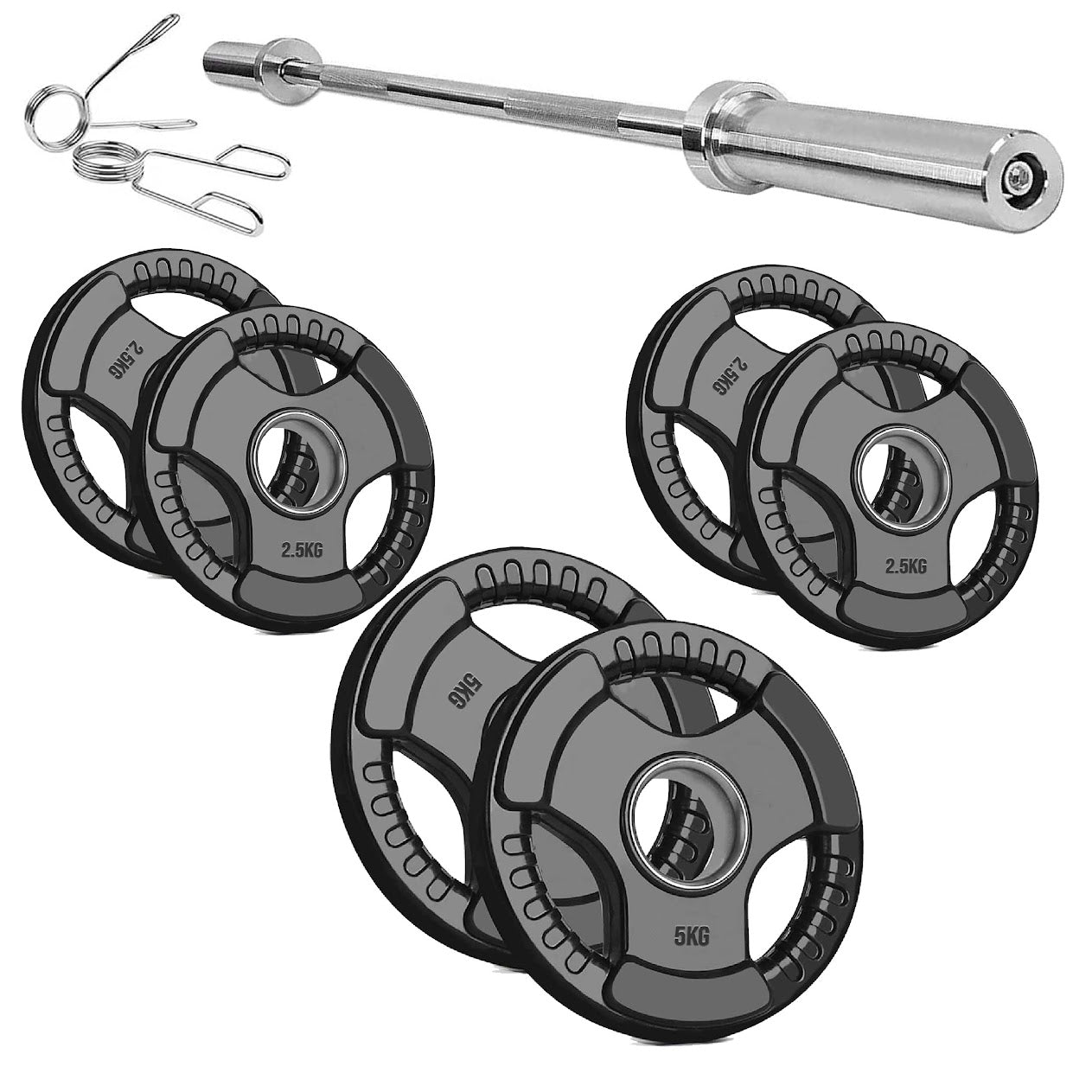 Rubber-Coated Cast Iron Tri‑Grip Olympic Weight Plates – Ergonomic 2‑Hole Design for Barbell & Dumbbell Strength Training in Home Gym
