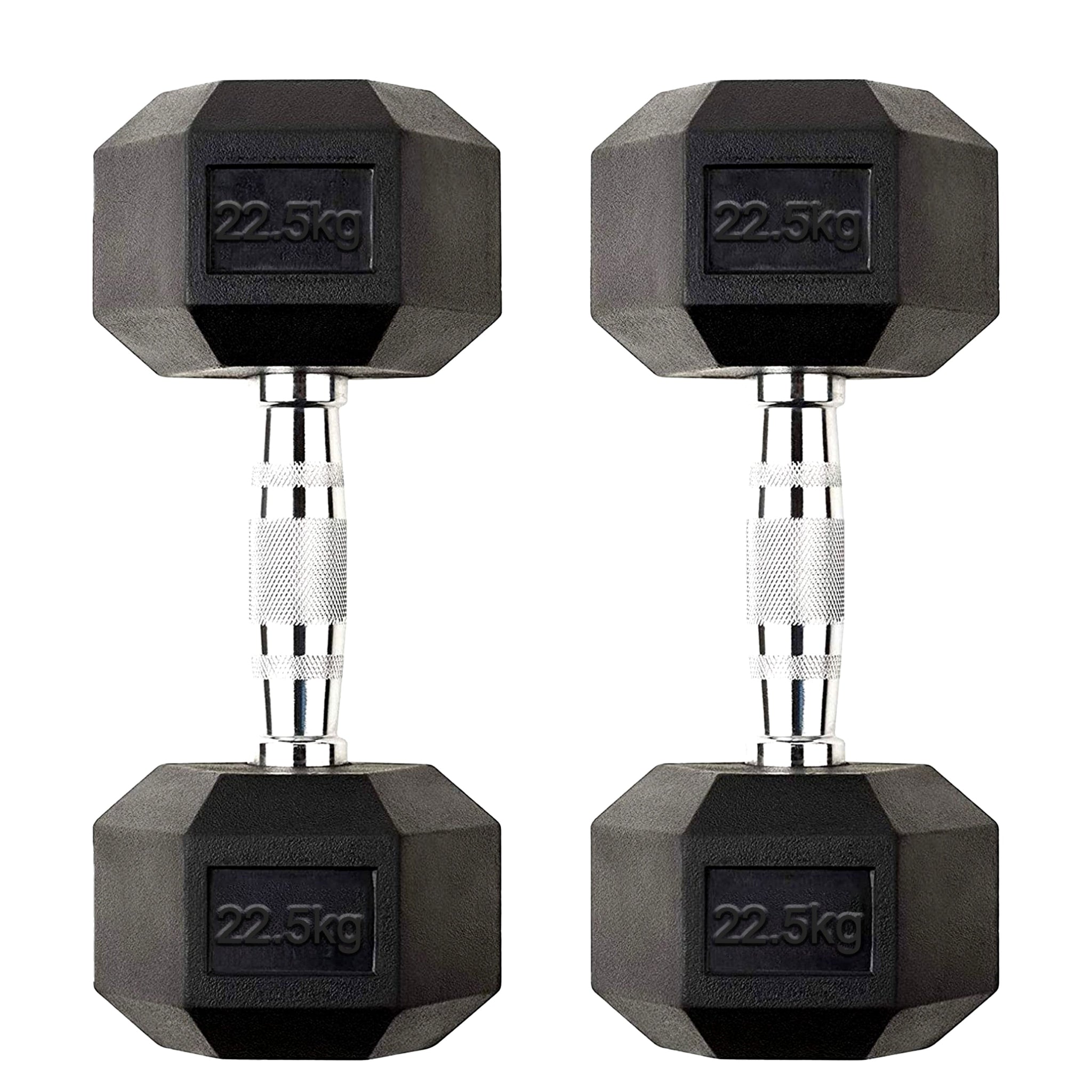 Professional 22.5 kg Hex Dumbbells – Rubber Coated Cast Iron Pair with Anti Roll Design & Chrome Handles for Home Gym Workouts UK