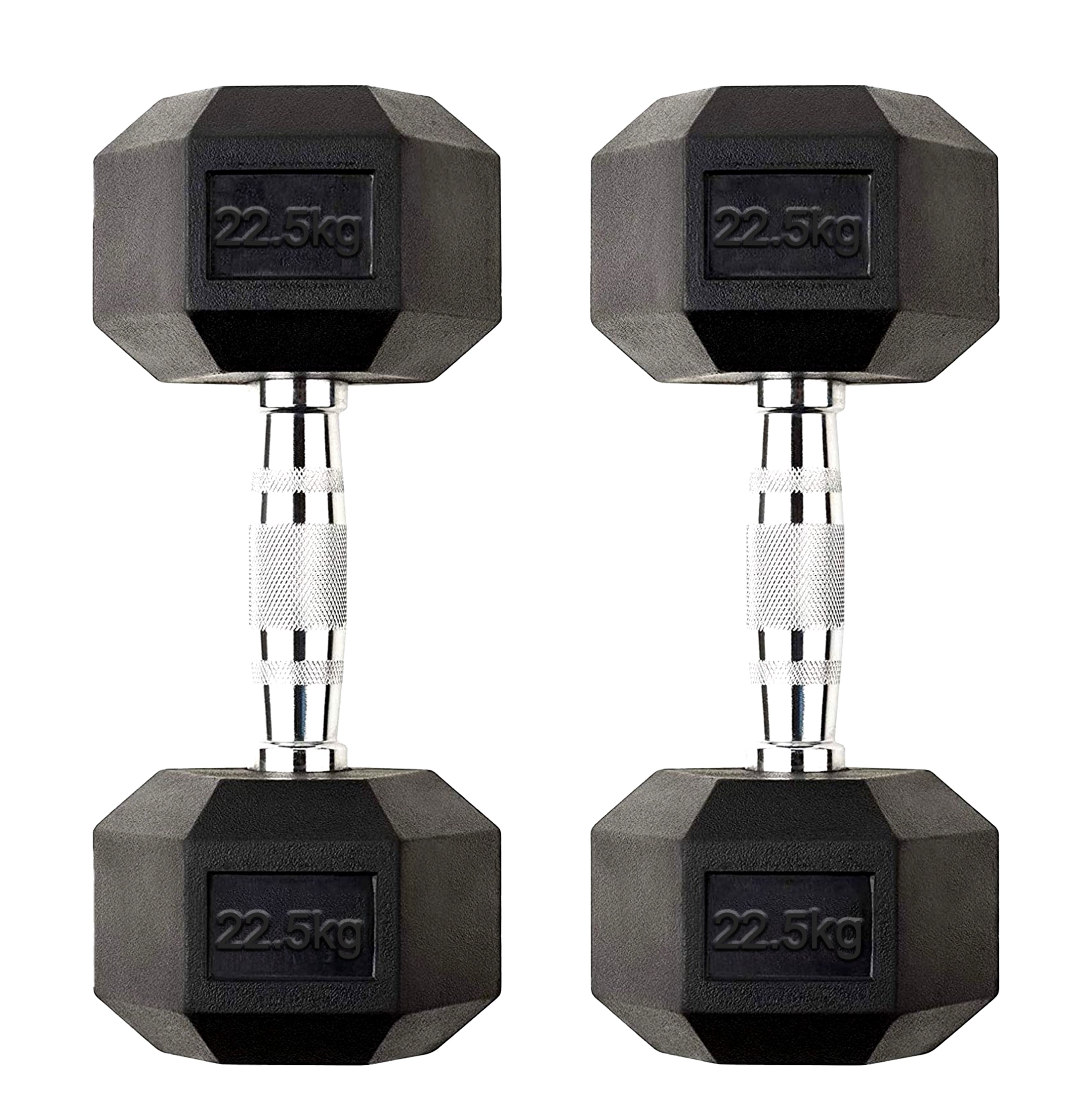 Professional 22.5 kg Hex Dumbbells – Rubber Coated Cast Iron Pair with Anti Roll Design & Chrome Handles for Home Gym Workouts UK