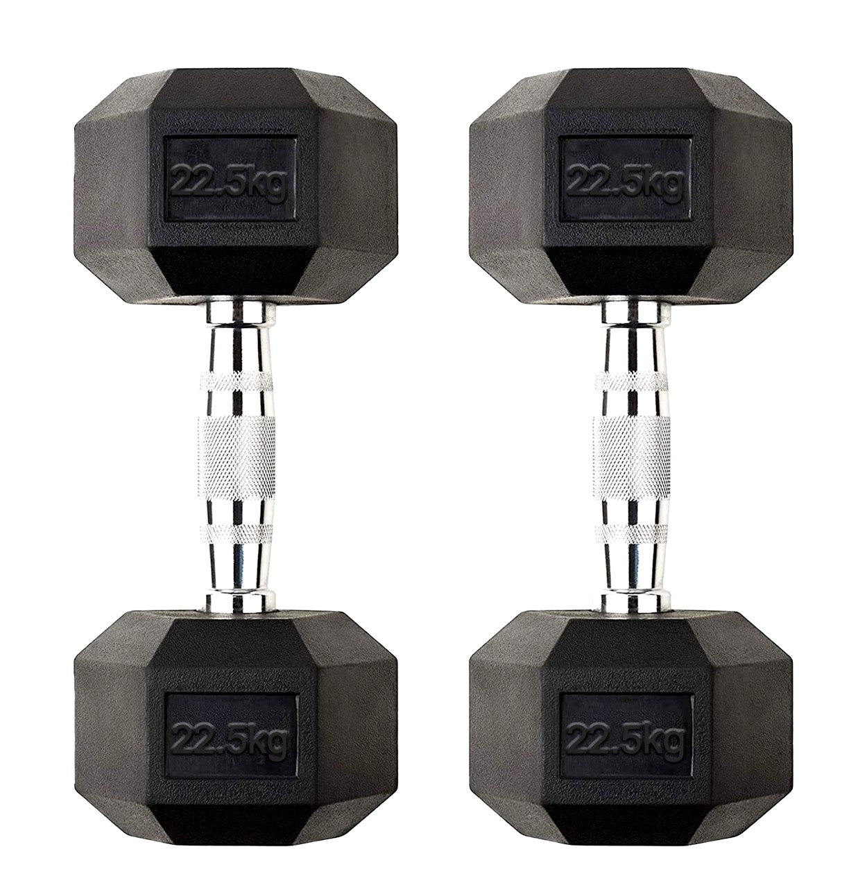 Hex Dumbbells 2.5kg–60kg Full Set or Pairs – Rubber-Coated Weights with Anti-Roll Design & Knurled Steel Handles – For Home Gym or Studio Strength Training