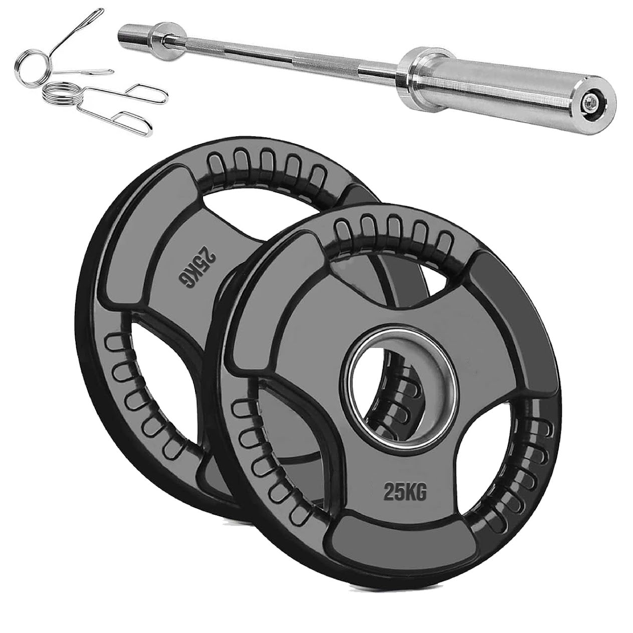 Rubber-Coated Cast Iron Tri‑Grip Olympic Weight Plates – Ergonomic 2‑Hole Design for Barbell & Dumbbell Strength Training in Home Gym