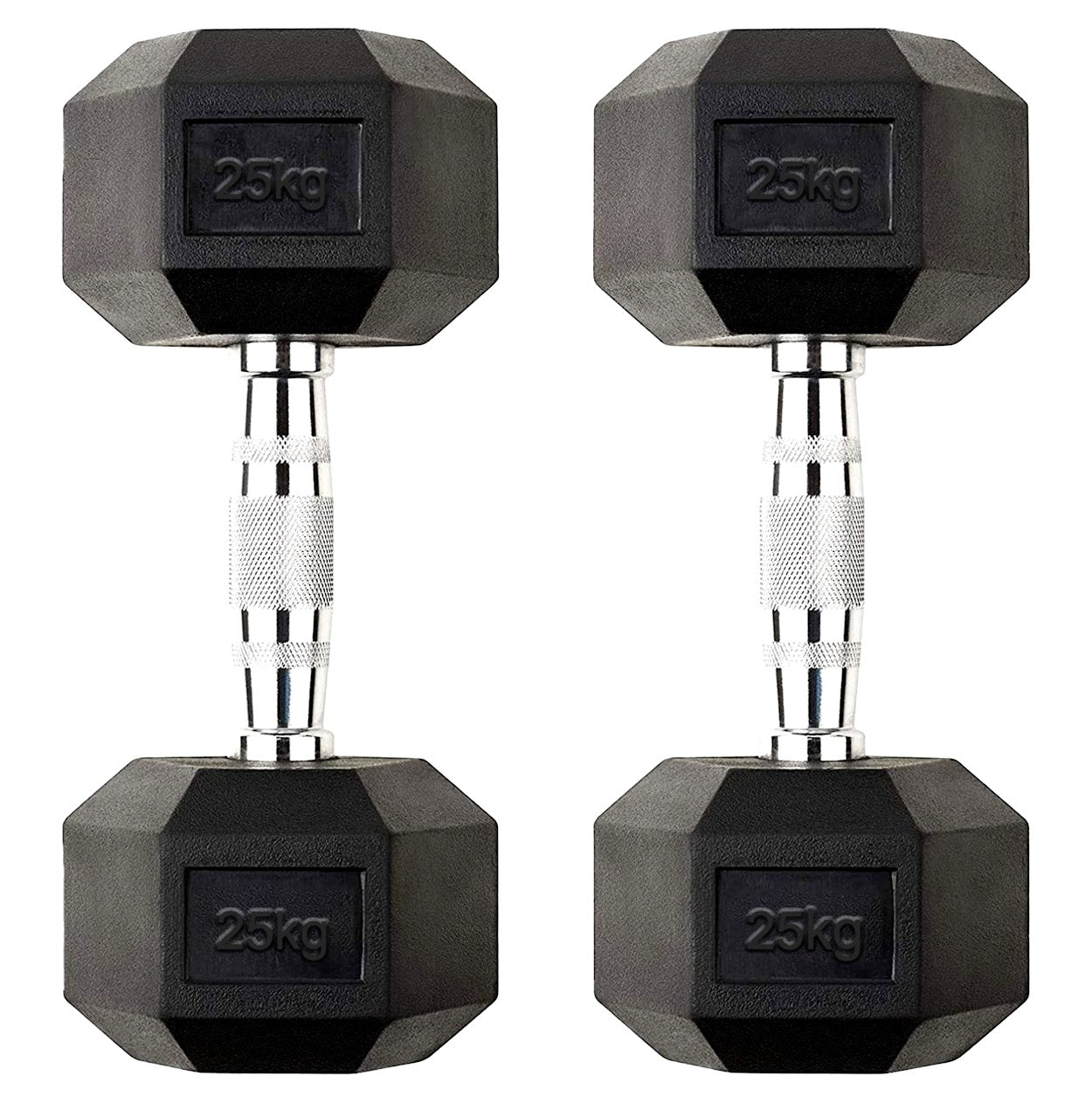 Hex Dumbbells 2.5kg–60kg Full Set or Pairs – Rubber-Coated Weights with Anti-Roll Design & Knurled Steel Handles – For Home Gym or Studio Strength Training