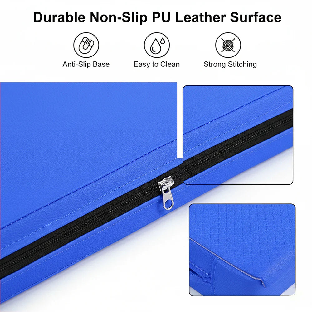Tri-Fold Yoga & Gymnastics Mat 6FT PU Leather 5cm Thick High Density Foam, Non Slip Exercise Crash Pad