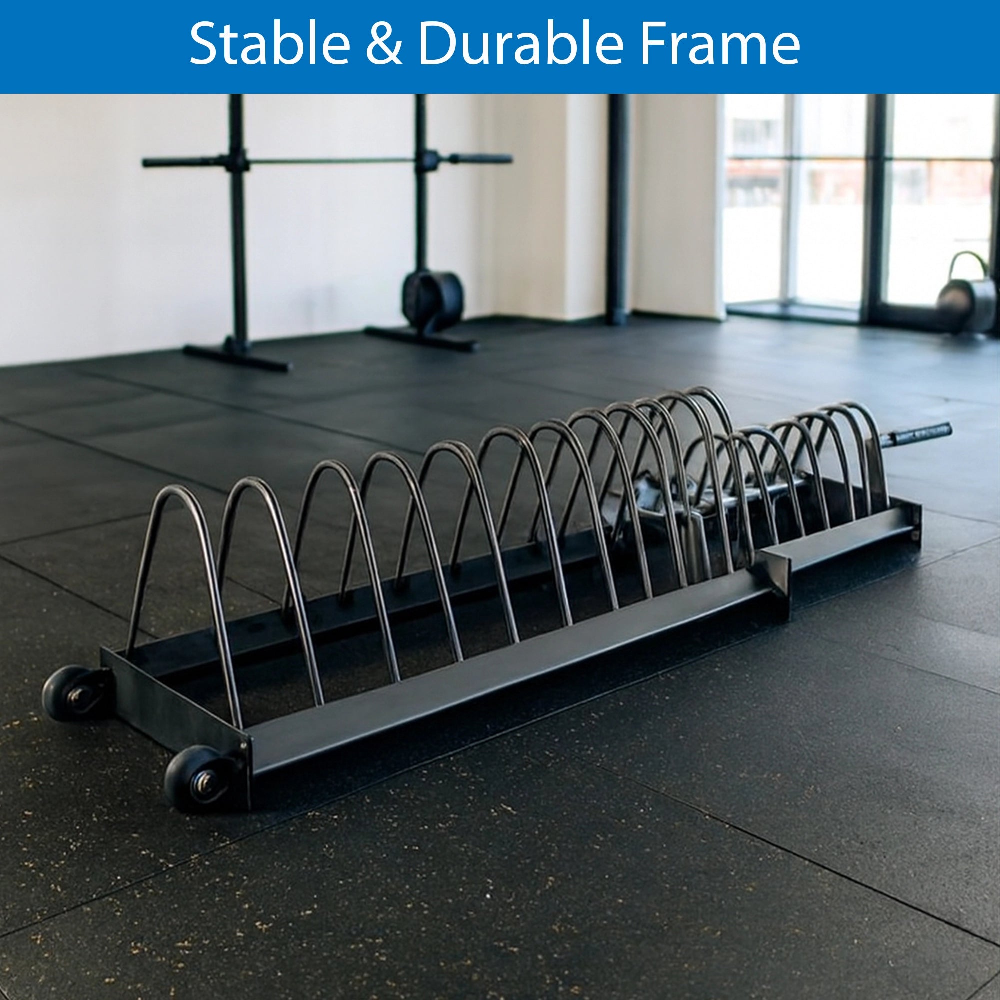 Portable Horizontal Weight Plate Rack with Wheels, Heavy-Duty Steel Storage Cart for Olympic & Bumper Plates