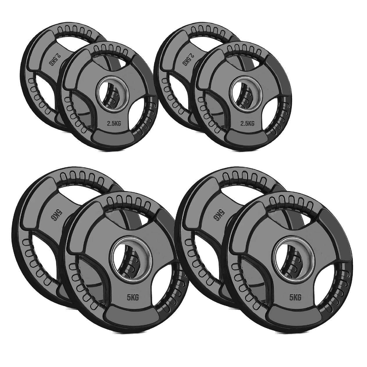 Rubber-Coated Cast Iron Tri‑Grip Olympic Weight Plates – Ergonomic 2‑Hole Design for Barbell & Dumbbell Strength Training in Home Gym