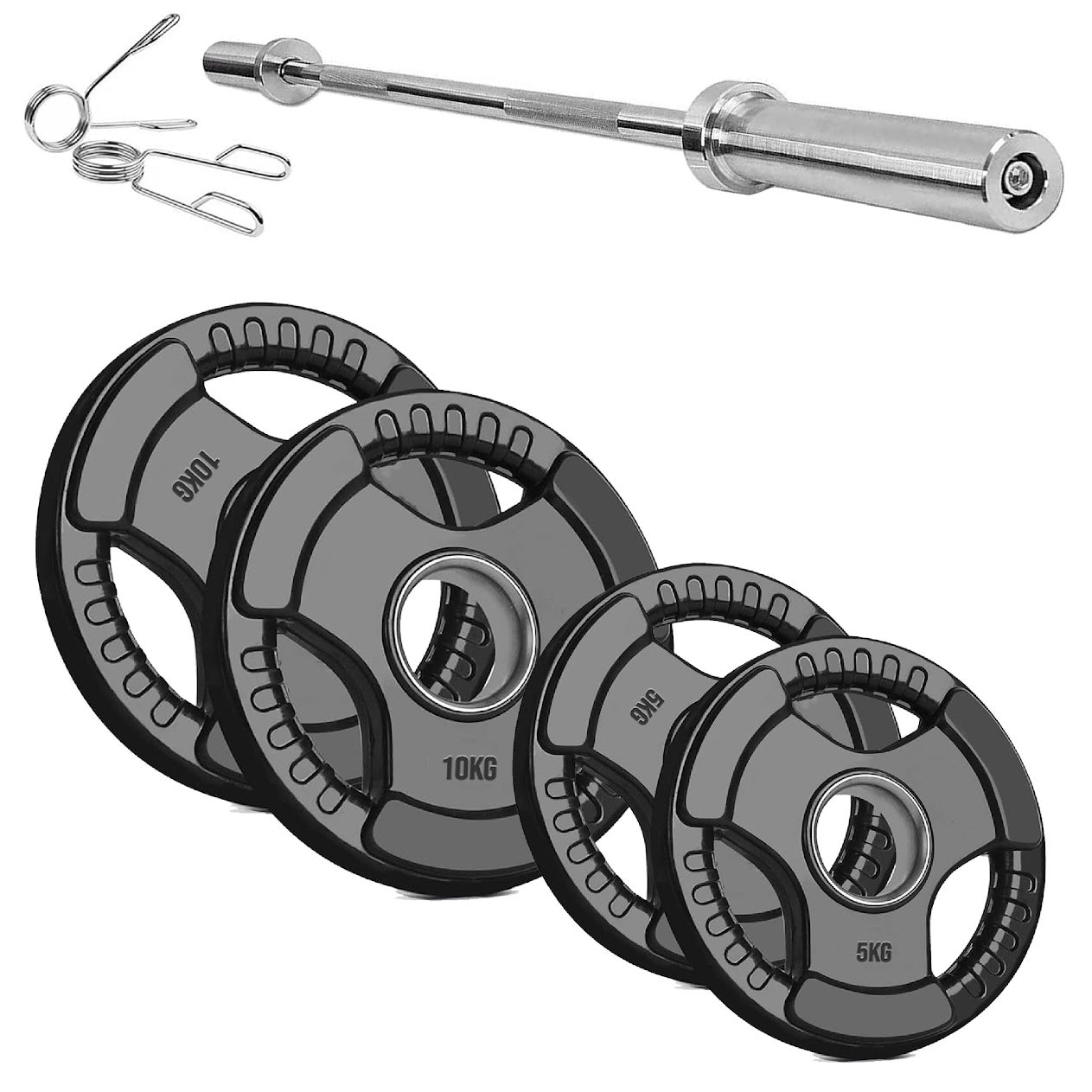 Rubber-Coated Cast Iron Tri‑Grip Olympic Weight Plates – Ergonomic 2‑Hole Design for Barbell & Dumbbell Strength Training in Home Gym