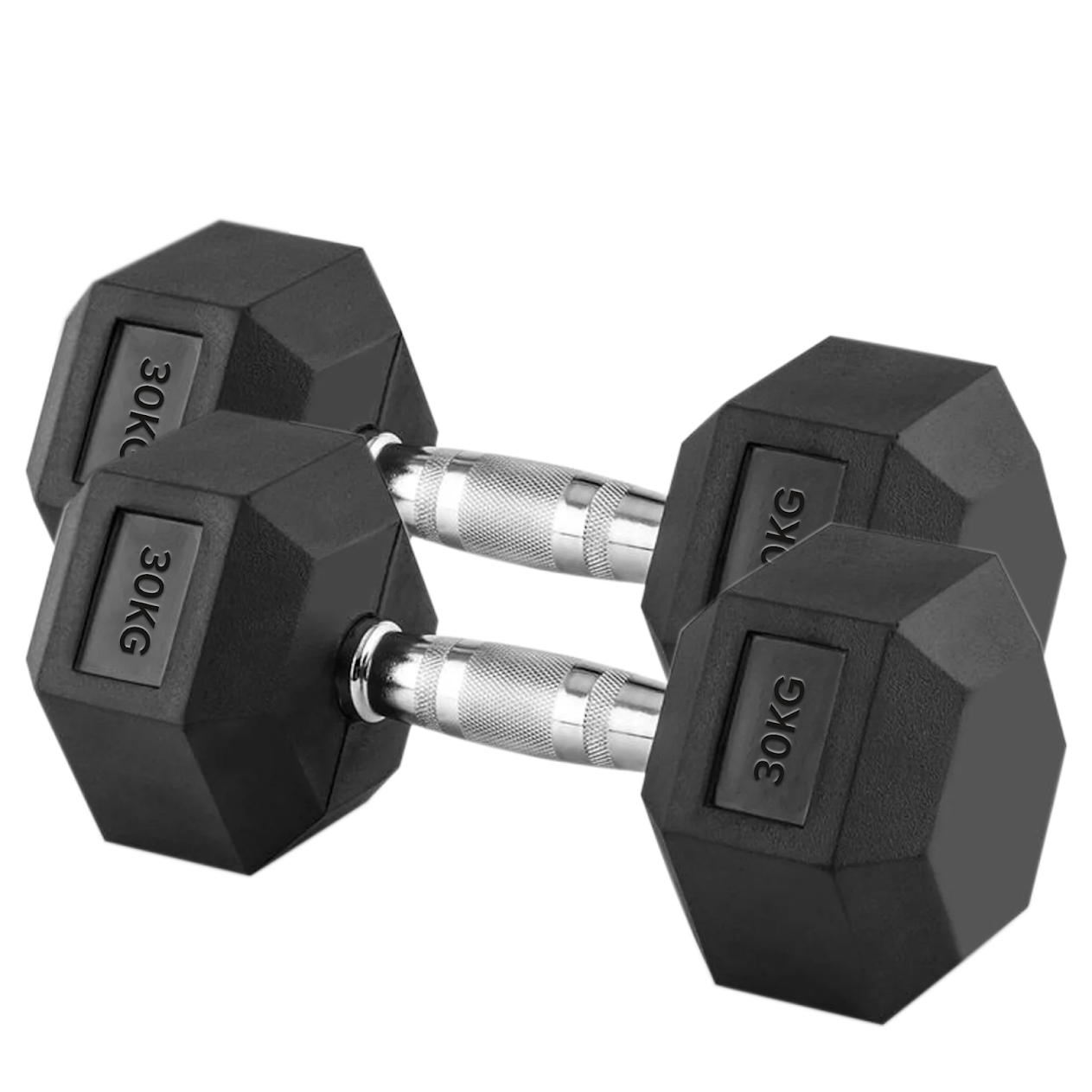 Hex Dumbbells 2.5kg–60kg Full Set or Pairs – Rubber-Coated Weights with Anti-Roll Design & Knurled Steel Handles – For Home Gym or Studio Strength Training