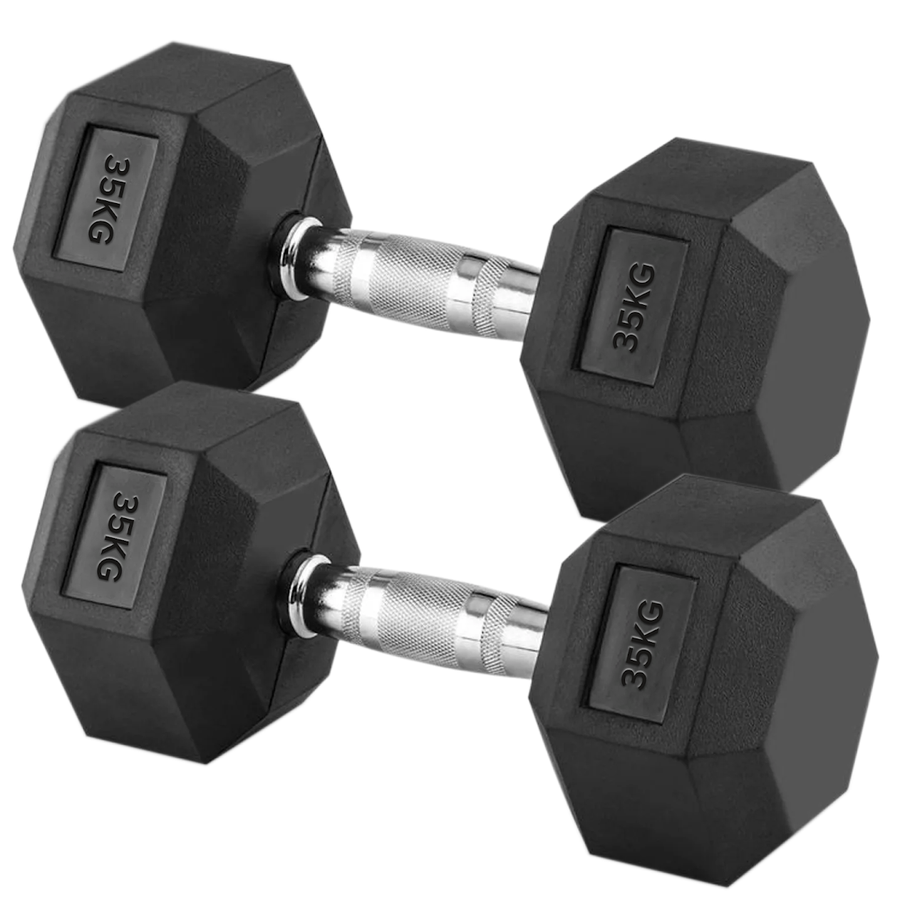 Hex Dumbbells 2.5kg–60kg Full Set or Pairs – Rubber-Coated Weights with Anti-Roll Design & Knurled Steel Handles – For Home Gym or Studio Strength Training
