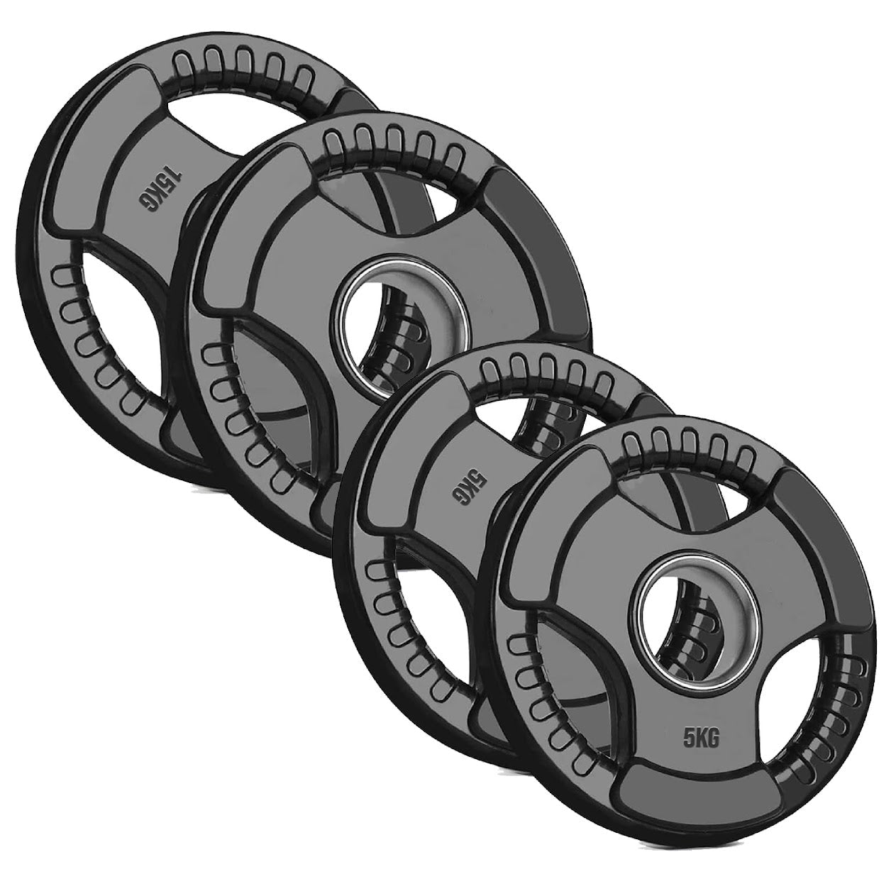 Rubber-Coated Cast Iron Tri‑Grip Olympic Weight Plates – Ergonomic 2‑Hole Design for Barbell & Dumbbell Strength Training in Home Gym
