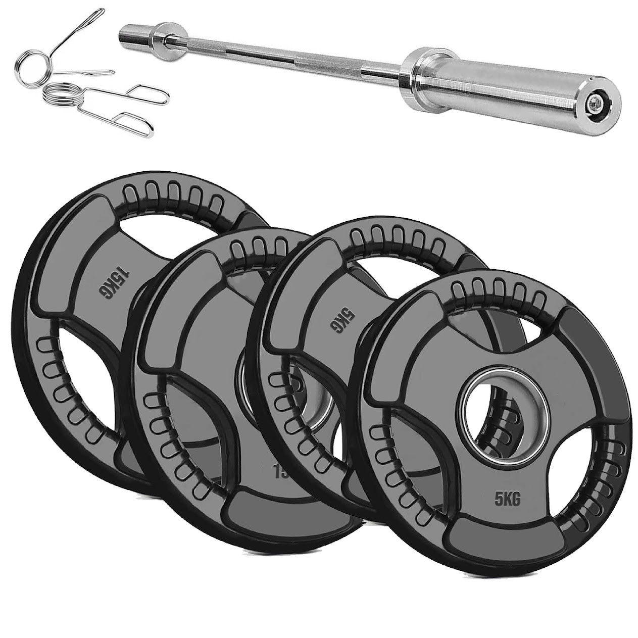Rubber-Coated Cast Iron Tri‑Grip Olympic Weight Plates – Ergonomic 2‑Hole Design for Barbell & Dumbbell Strength Training in Home Gym