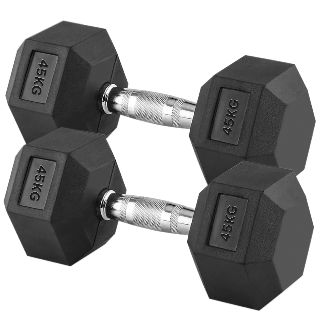 Hex Dumbbells 2.5kg–60kg Full Set or Pairs – Rubber-Coated Weights with Anti-Roll Design & Knurled Steel Handles – For Home Gym or Studio Strength Training