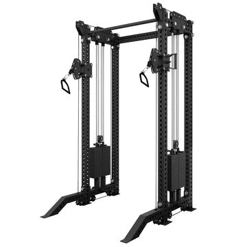Dual Cable Training Cage with Squat Rack, Pulley System & Chin-Up Bar