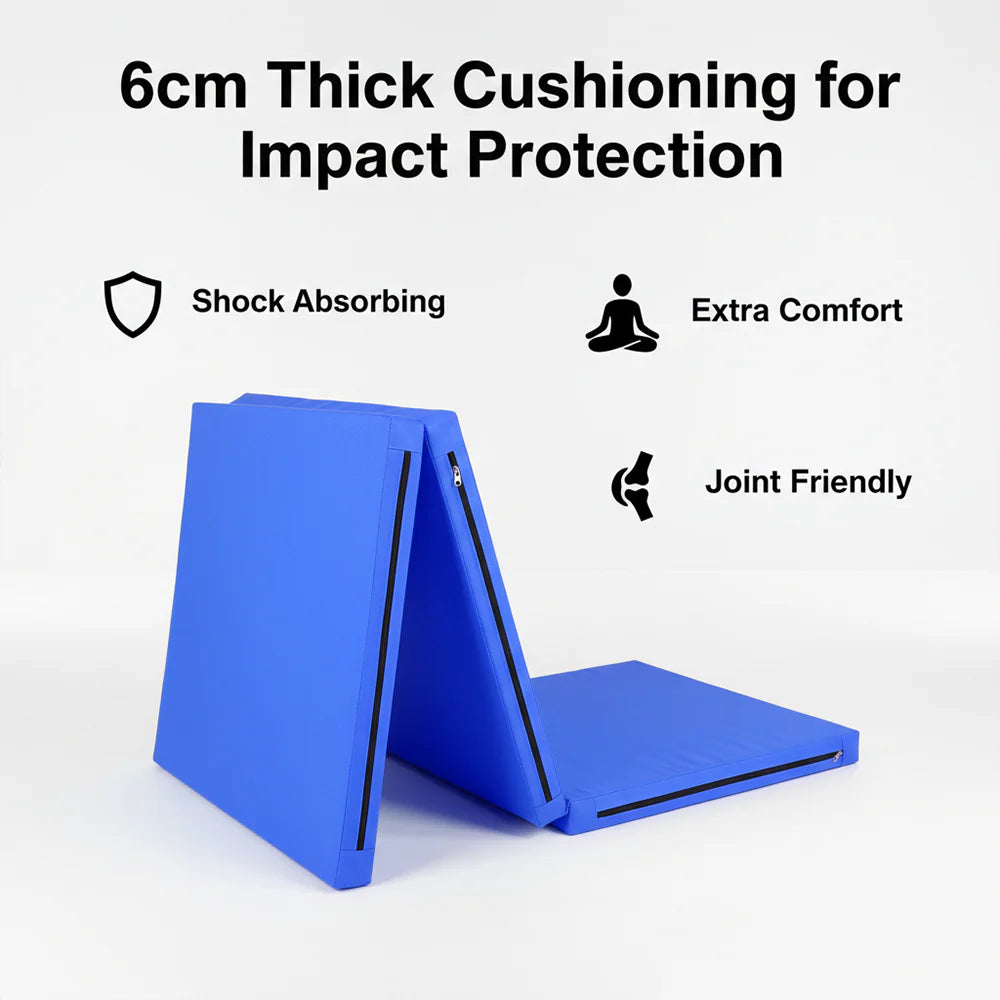 Tri-Fold Yoga & Gymnastics Mat 6FT PU Leather 5cm Thick High Density Foam, Non Slip Exercise Crash Pad