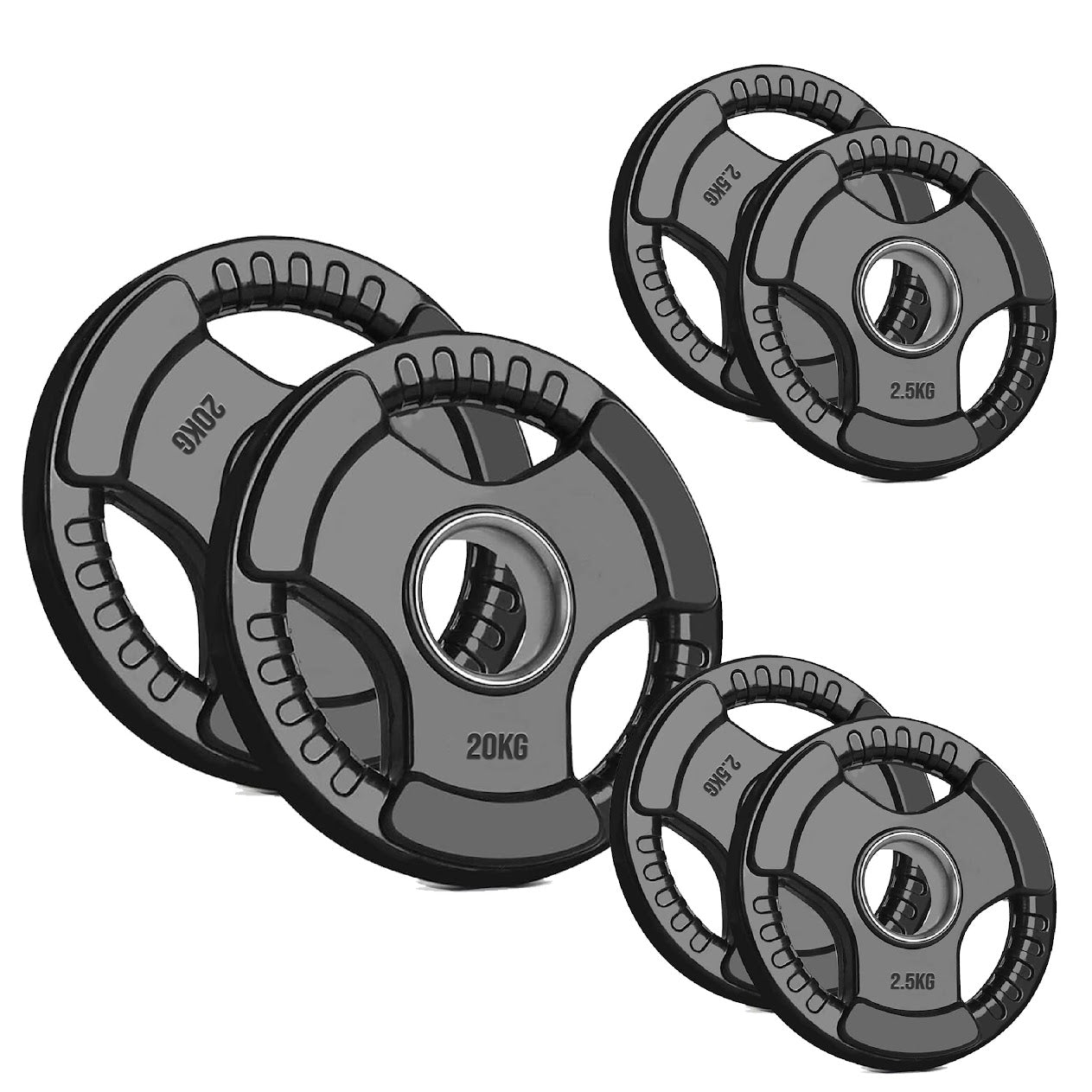 Rubber-Coated Cast Iron Tri‑Grip Olympic Weight Plates – Ergonomic 2‑Hole Design for Barbell & Dumbbell Strength Training in Home Gym