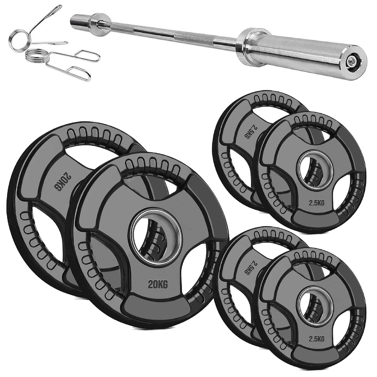 Rubber-Coated Cast Iron Tri‑Grip Olympic Weight Plates – Ergonomic 2‑Hole Design for Barbell & Dumbbell Strength Training in Home Gym