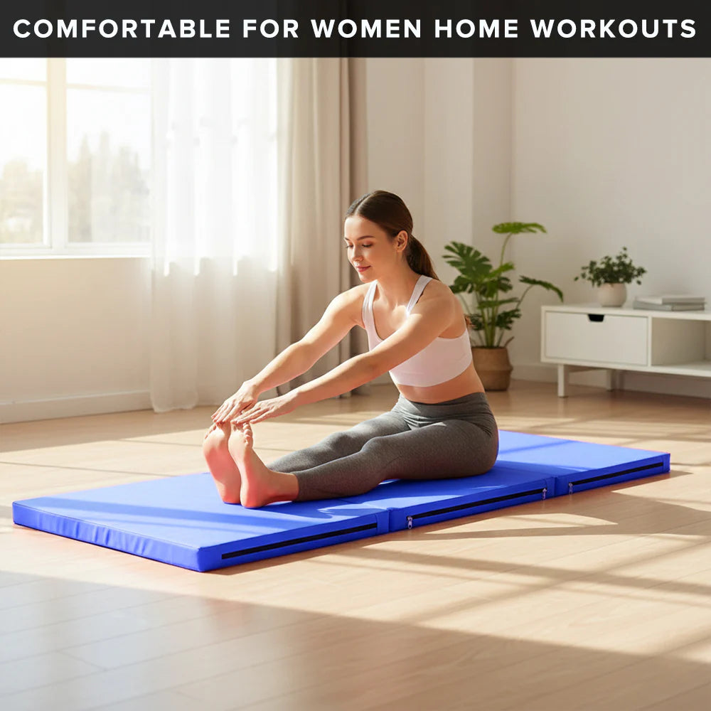 Tri-Fold Yoga & Gymnastics Mat 6FT PU Leather 5cm Thick High Density Foam, Non Slip Exercise Crash Pad