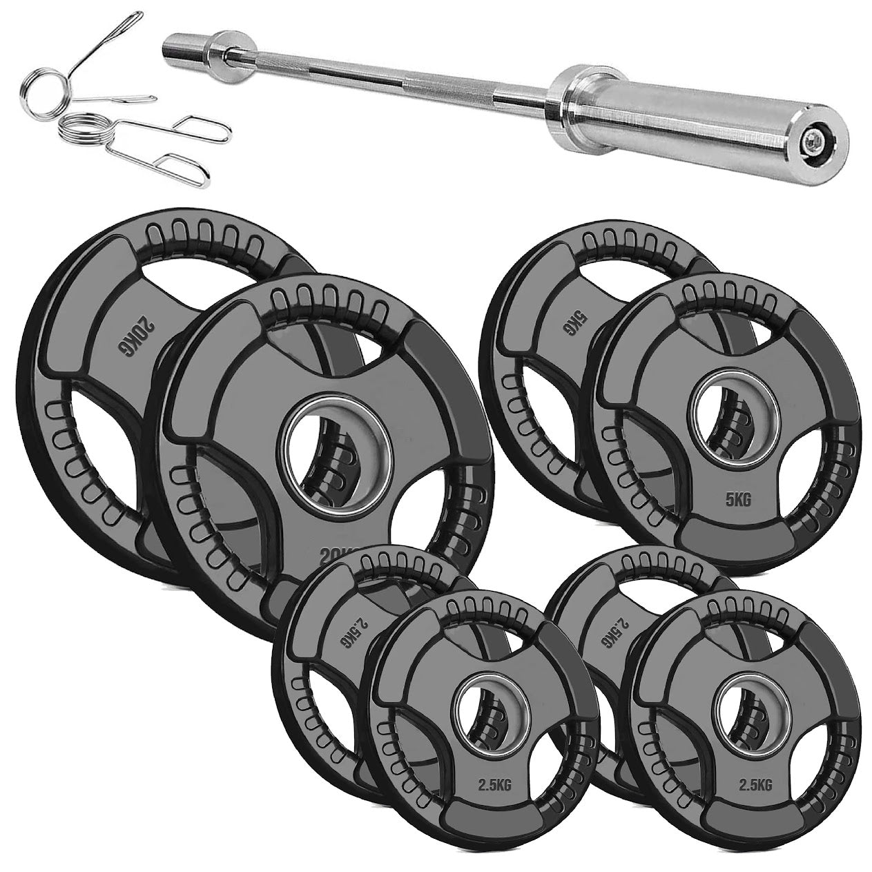 Rubber-Coated Cast Iron Tri‑Grip Olympic Weight Plates – Ergonomic 2‑Hole Design for Barbell & Dumbbell Strength Training in Home Gym