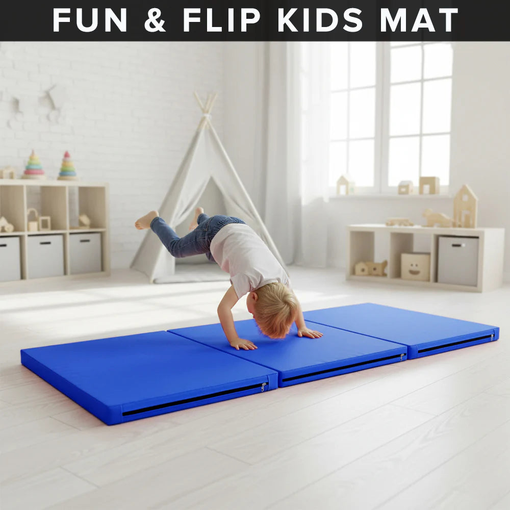 Tri-Fold Yoga & Gymnastics Mat 6FT PU Leather 5cm Thick High Density Foam, Non Slip Exercise Crash Pad