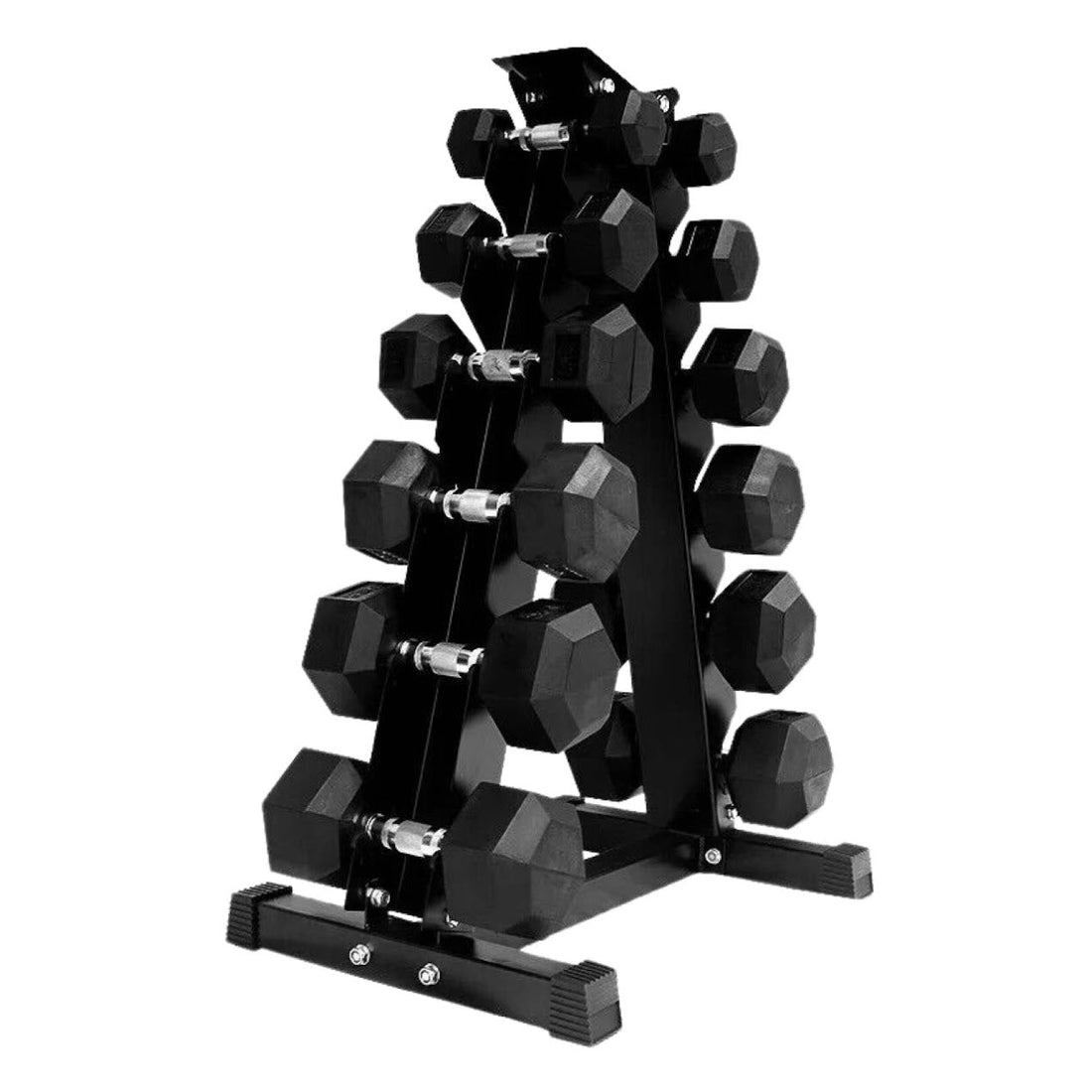 6-Pair Hex Dumbbell Set 2.5kg–15kg with Optional Tier 6 Rack – Premium Rubber-Coated Anti-Roll Weights for Home Gym Strength Training, Compact & Space-Saving