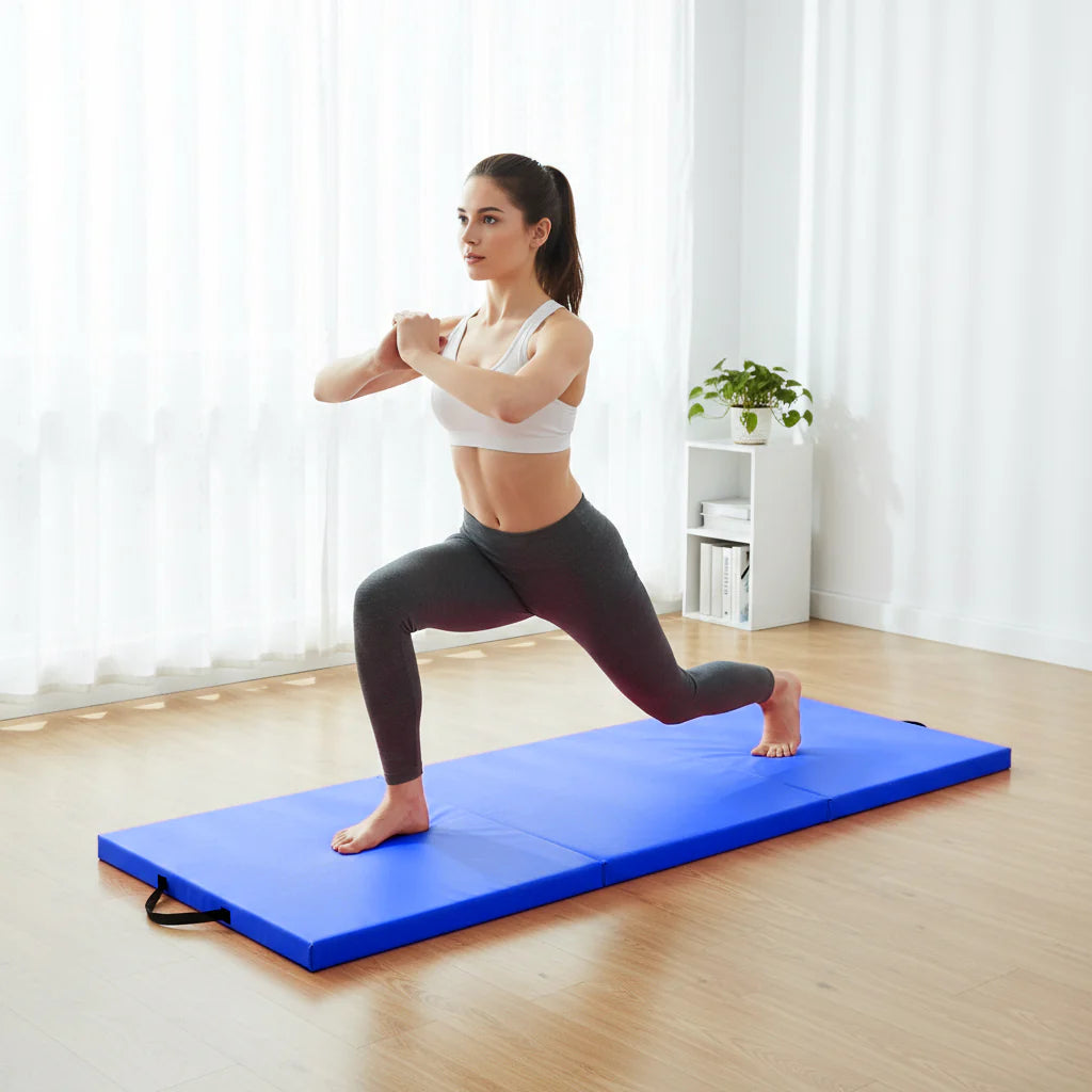 Tri-Fold Yoga & Gymnastics Mat 6FT PU Leather 5cm Thick High Density Foam, Non Slip Exercise Crash Pad