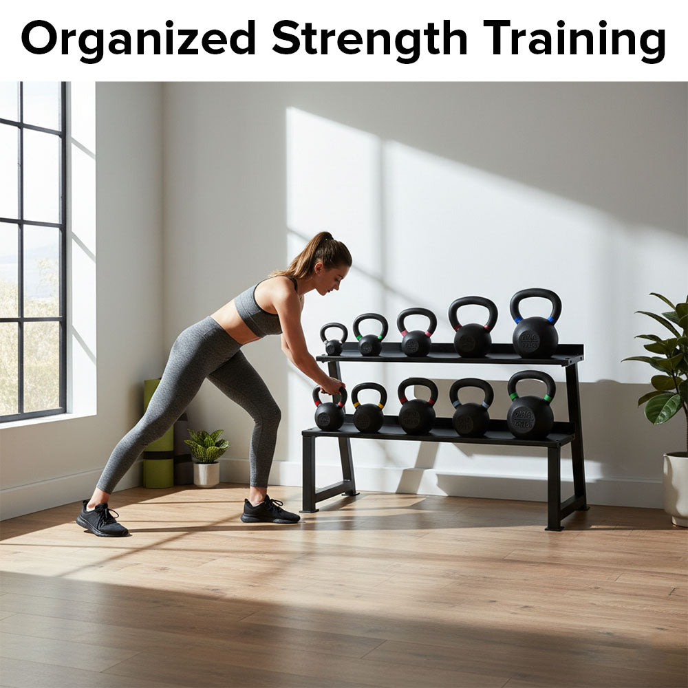 Heavy-Duty Kettlebell Storage Rack – 2-Tier Steel Weight Organizer