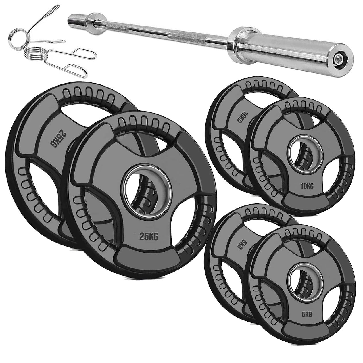 Rubber-Coated Cast Iron Tri‑Grip Olympic Weight Plates – Ergonomic 2‑Hole Design for Barbell & Dumbbell Strength Training in Home Gym