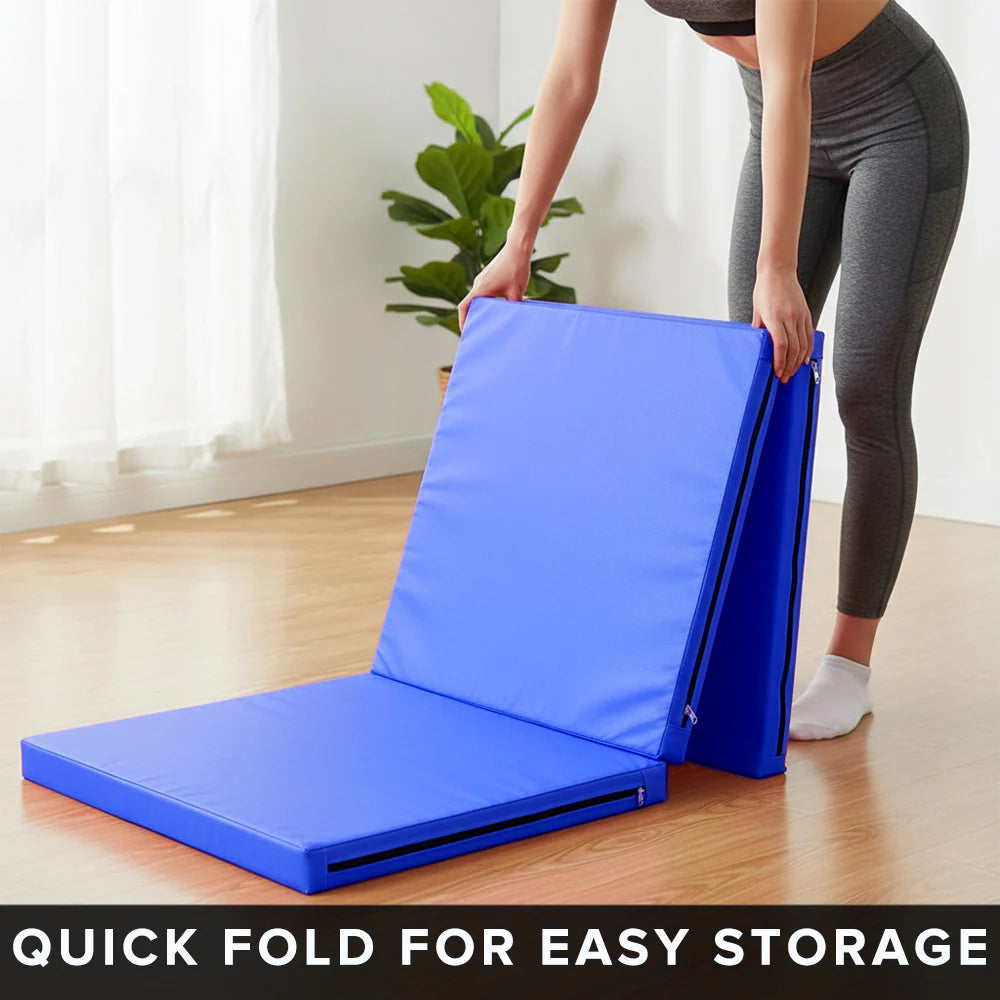 Tri-Fold Yoga & Gymnastics Mat 6FT PU Leather 5cm Thick High Density Foam, Non Slip Exercise Crash Pad