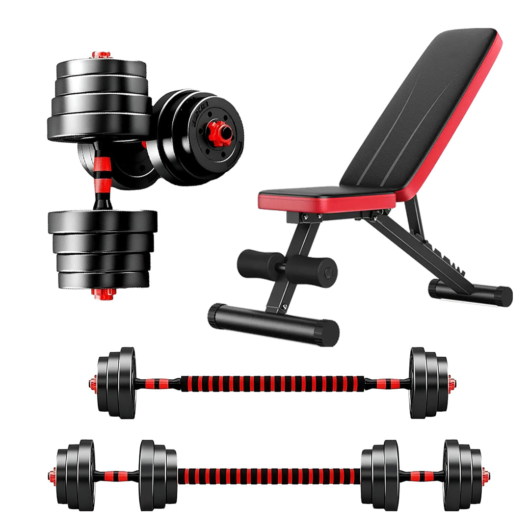 Adjustable Dumbbell & Barbell Set – 2-in1 Vinyl Coated 20‑30 kg, Multi‑Grip Handle, Space‑Saving Strength Training for Home Gym