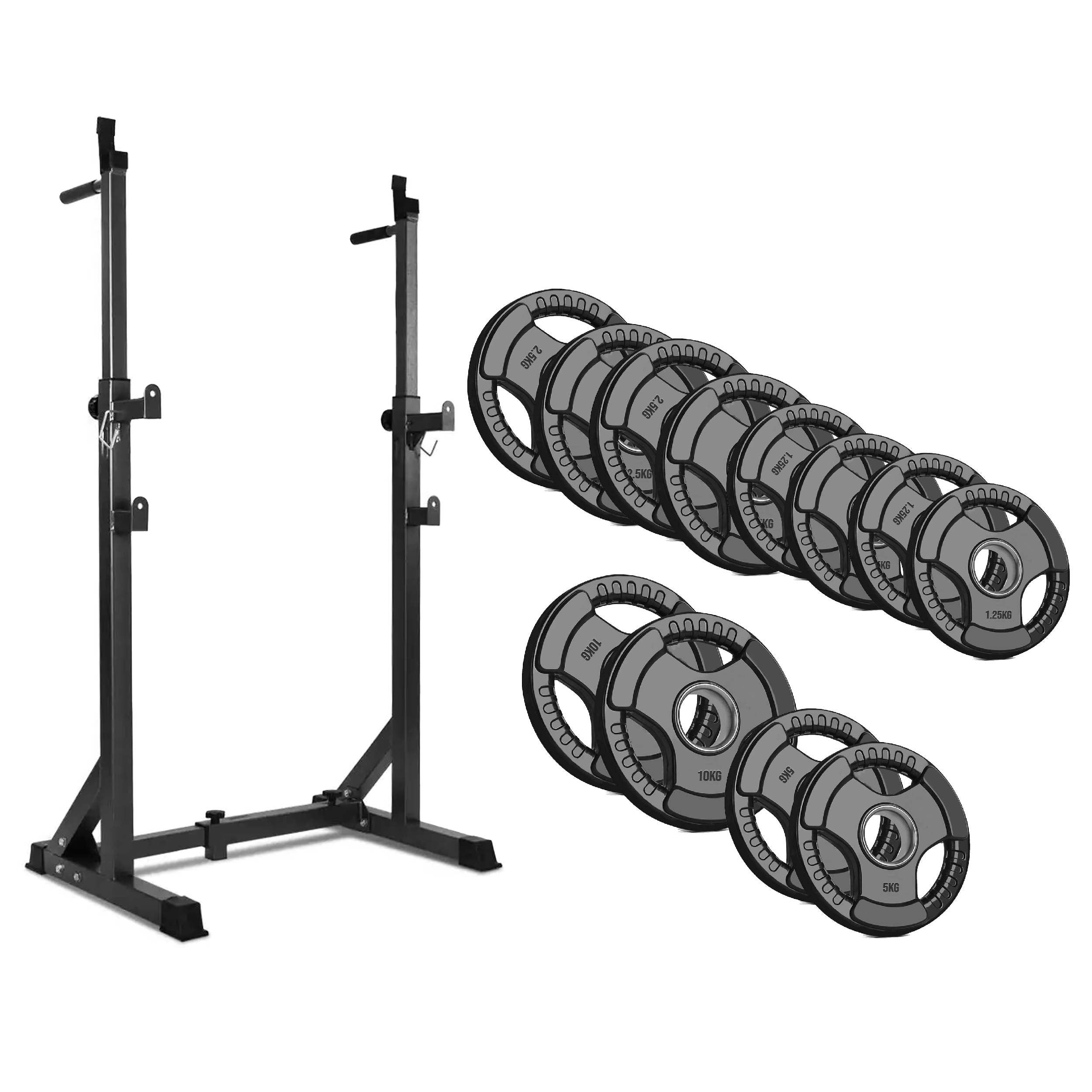 Heavy-Duty Adjustable Half Squat Rack with Dip Station & Spotters, 200KG Max Load – Powder-Coated Steel Strength Training Stand for Home Gym