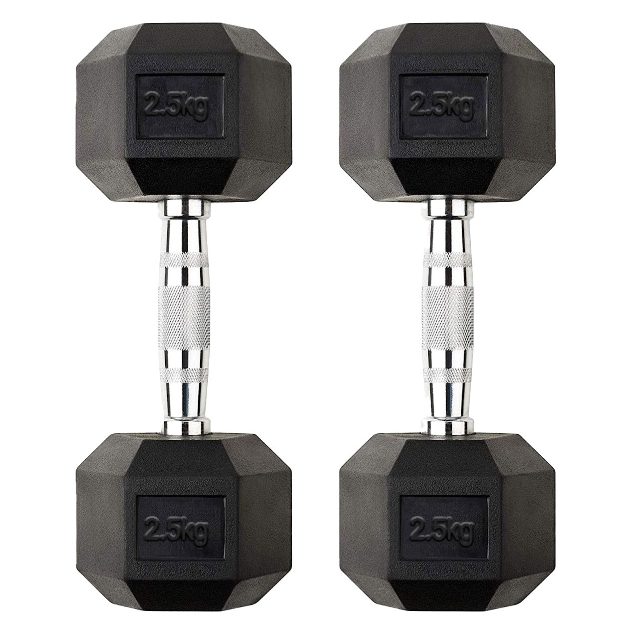 Hex Dumbbells 2.5kg–60kg Full Set or Pairs – Rubber-Coated Weights with Anti-Roll Design & Knurled Steel Handles – For Home Gym or Studio Strength Training