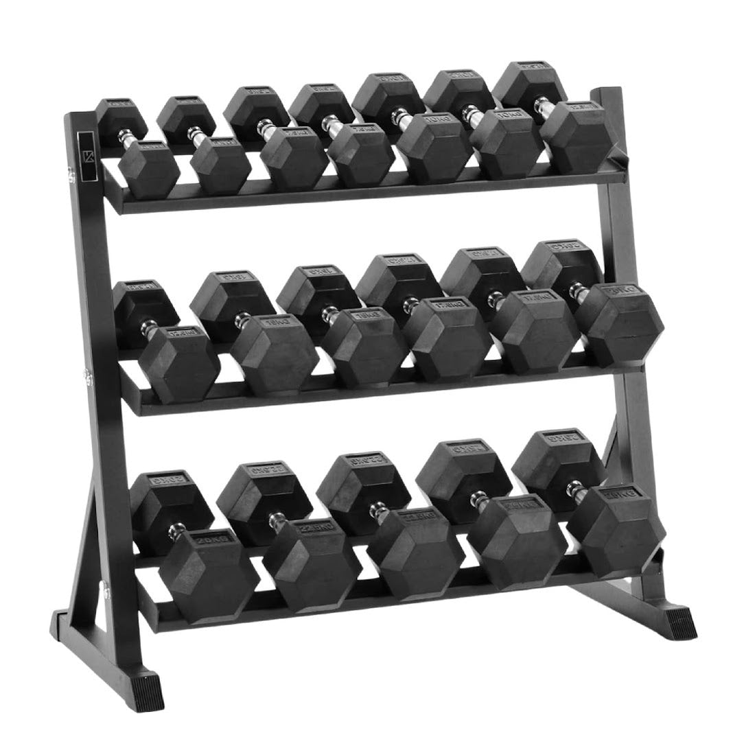 Full Hex Dumbbell Set 2.5kg–30kg with Optional 3-Tier Rack – 11 Pairs Rubber-Coated Anti-Roll Weights for Home, Studio, and Commercial Gym Strength Workouts