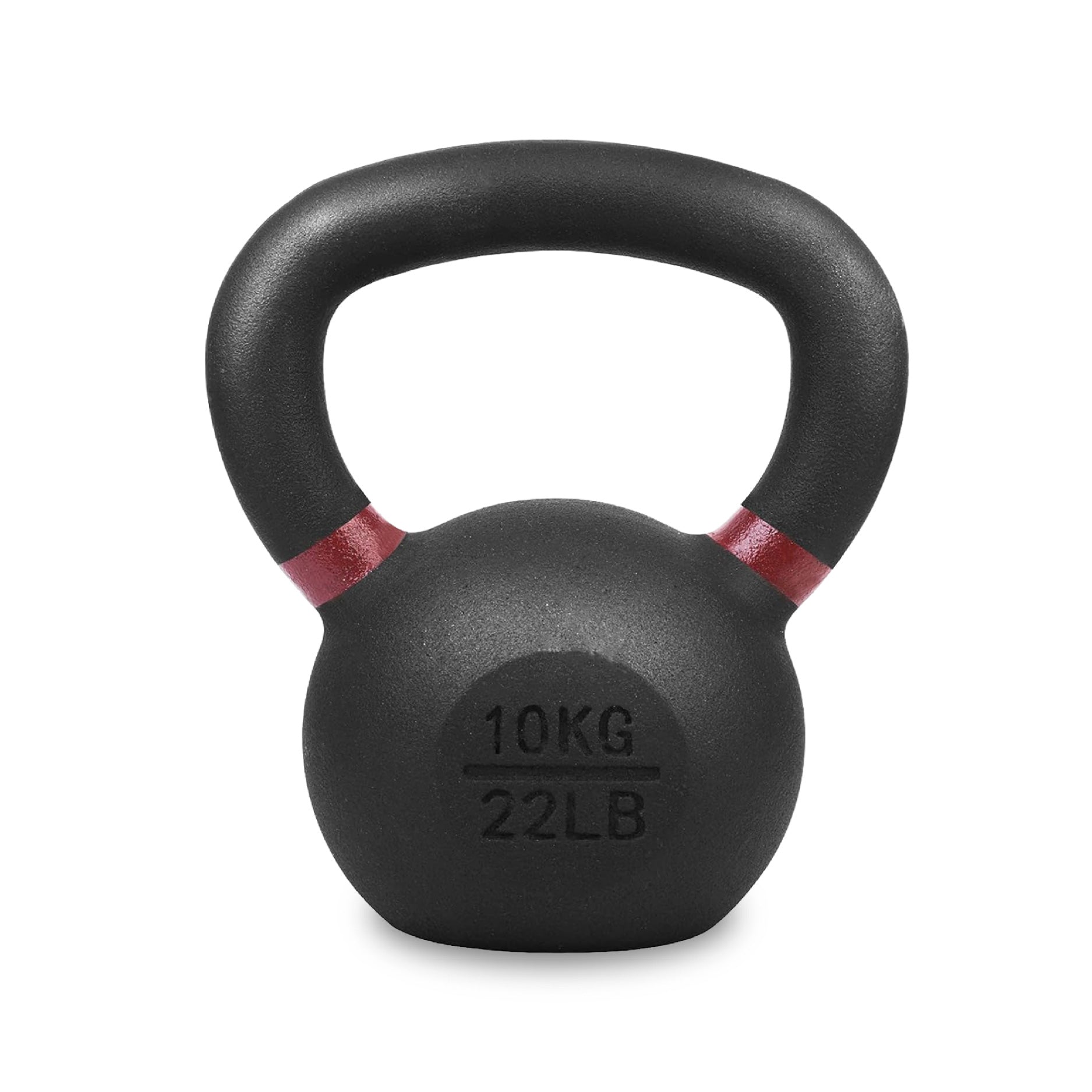 Black kettlebell with red accents on a white background