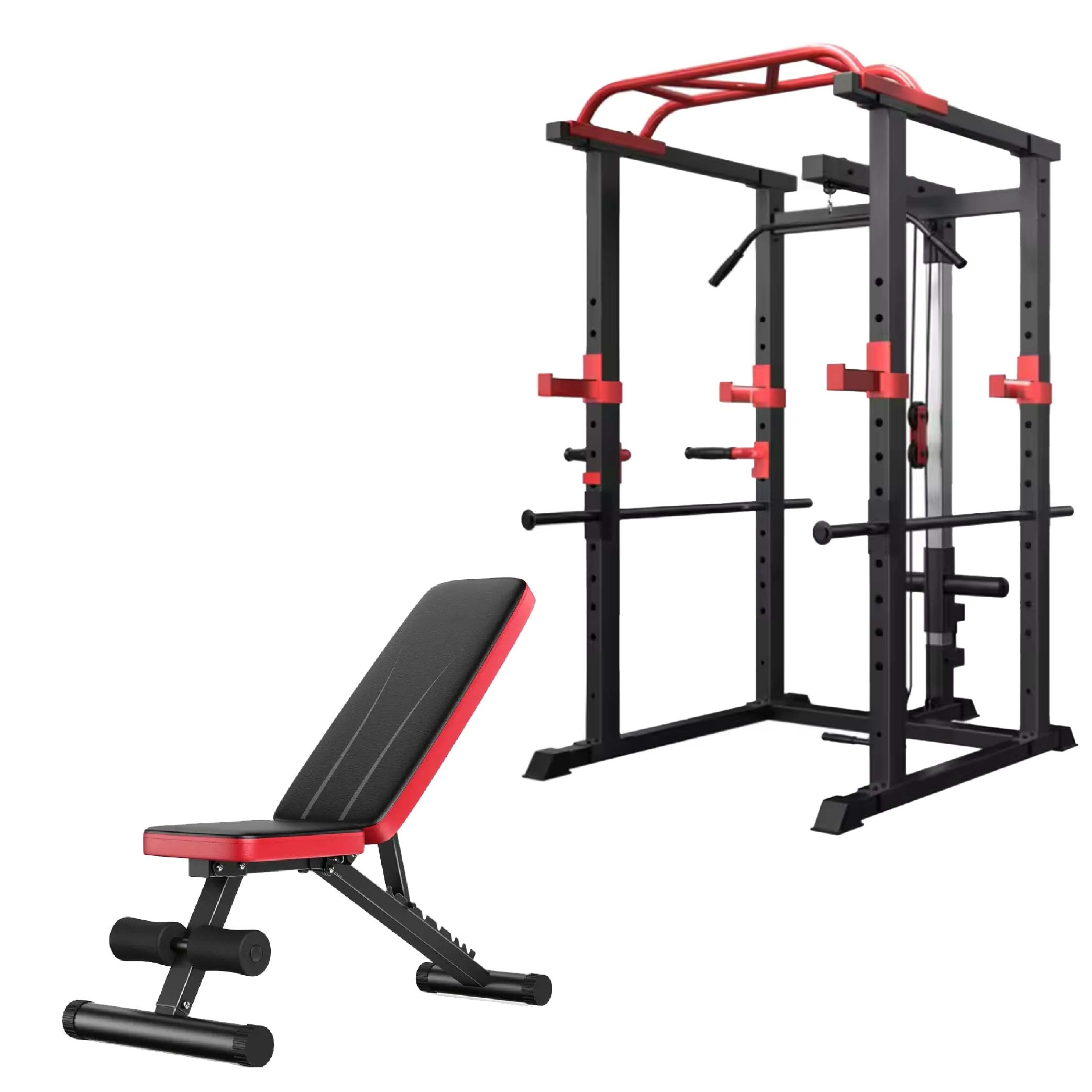 Adjustable Steel Power Rack with Multi Cage – Cable Pulley System & Multi‑Grip Pull‑Up Bar for Complete Home Gym