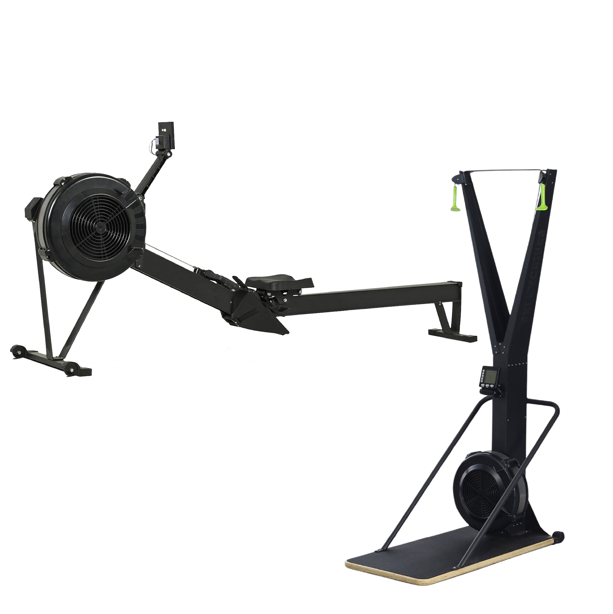 Ski Exercise Machine & Air Resistance Rowing Machine with Display Monitor, Foldable Cardio Trainer for Home Gym & Commercial Use