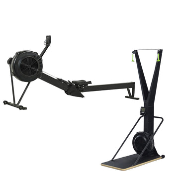 Ski Exercise Machine & Air Resistance Rowing Machine with Display Monitor, Foldable Cardio Trainer for Home Gym & Commercial Use