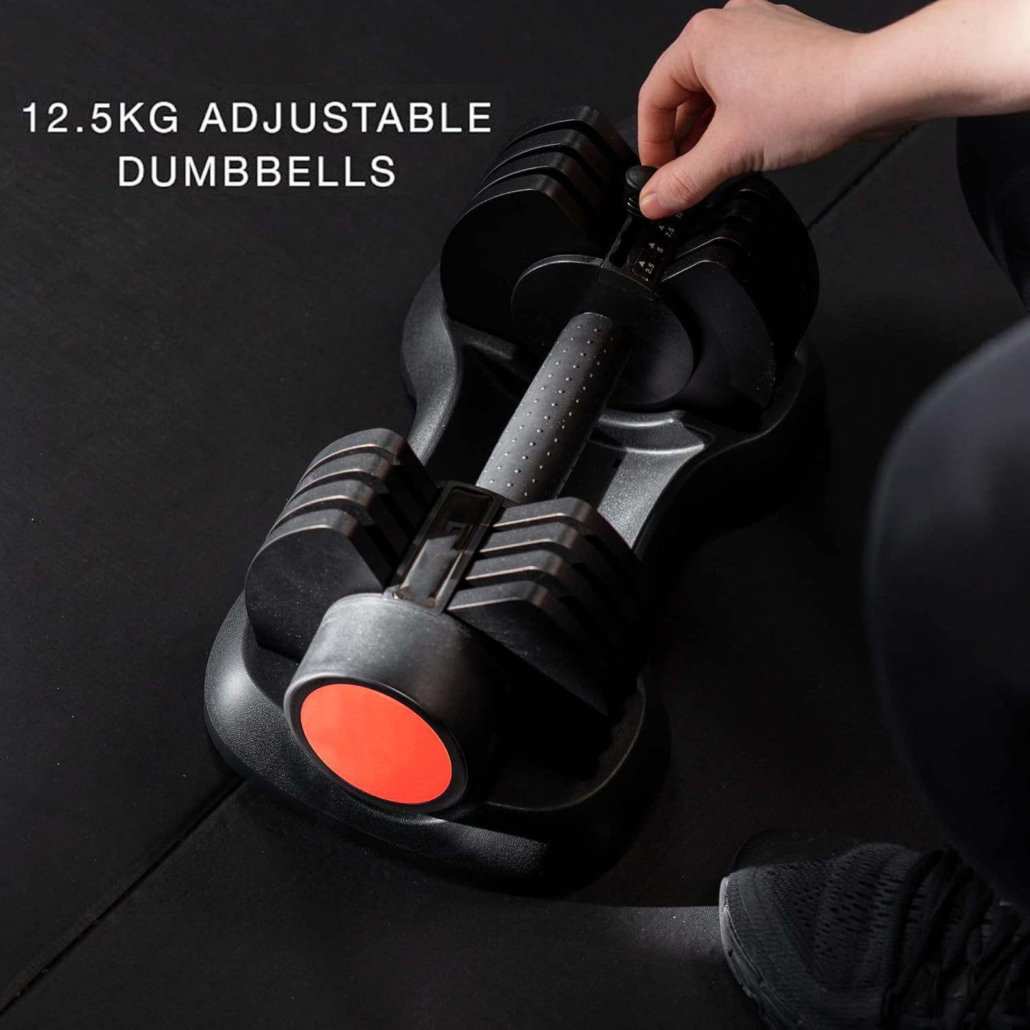 Adjustable Dumbbells Pair 2.5–12.5 kg 5-in-1 Each – Cast‑Iron Quick‑Lock | Compact Strength Training Set for Home Gym