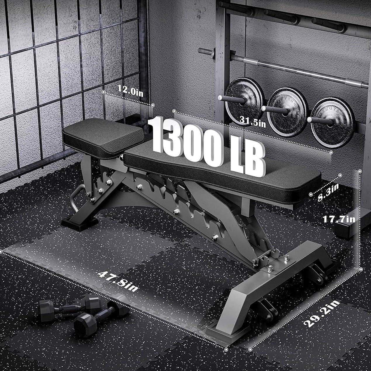 Adjustable Commercial‑Grade Weight Bench – heavy‑duty steel, high‑density foam, multi‑angle incline/decline for strength training, compact yet sleek for home gyms