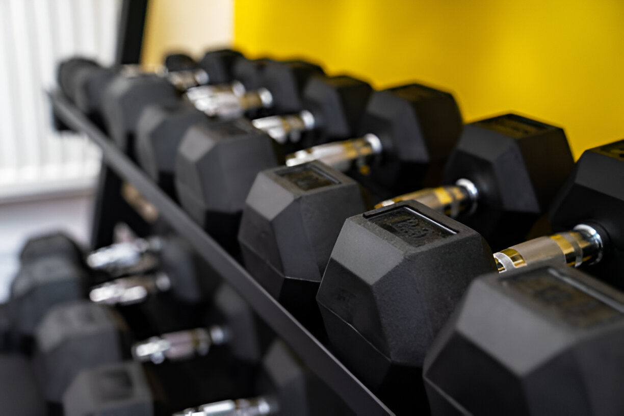 Hex Dumbbells 2.5kg–60kg Full Set or Pairs – Rubber-Coated Weights with Anti-Roll Design & Knurled Steel Handles – For Home Gym or Studio Strength Training