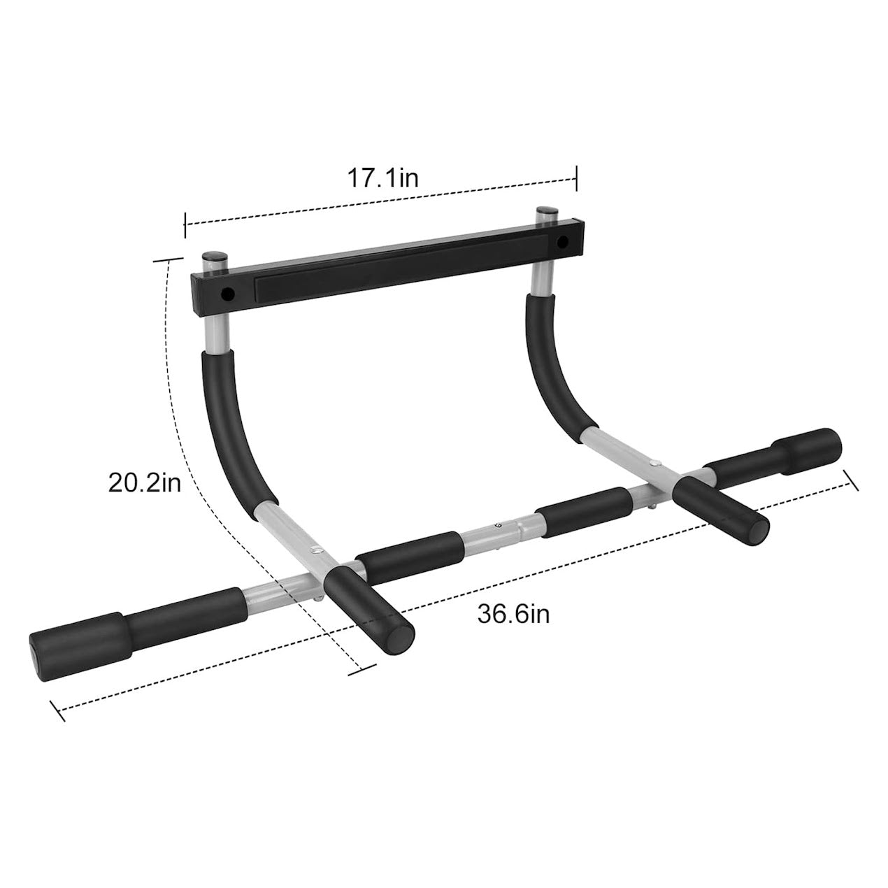 No Drill Doorway Pull Up Bar | Heavy Duty Foldable Chin Up Trainer with Padded Multi-Grip Handles | Fits 61–81 cm Door Frames | Black & Grey