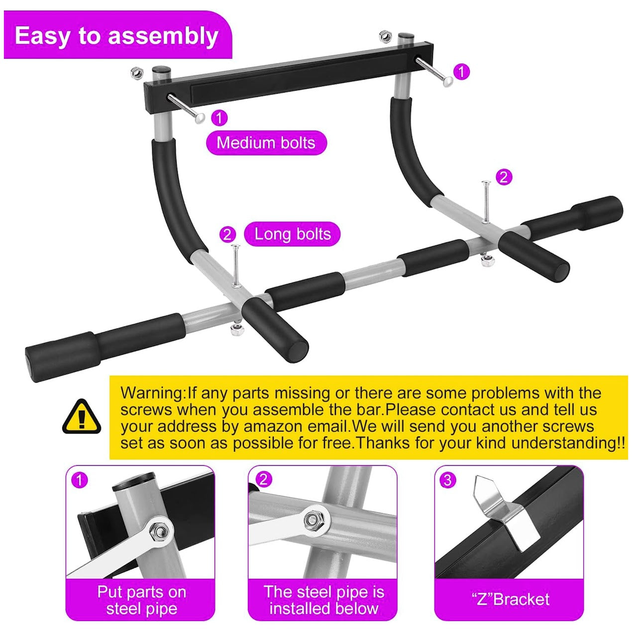 No Drill Doorway Pull Up Bar | Heavy Duty Foldable Chin Up Trainer with Padded Multi-Grip Handles | Fits 61–81 cm Door Frames | Black & Grey