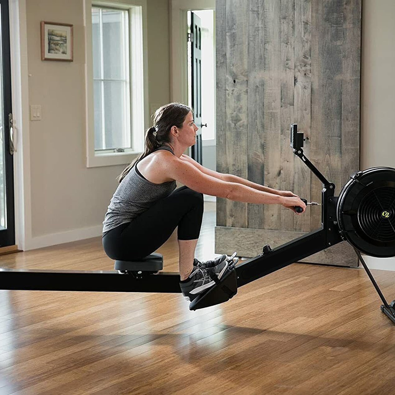 Adjustable Air‑Resistance Rowing Machine, Aluminum Frame, 10‑Level Silent Rower, Smart Display & Ergonomic Seat for Home Fitness