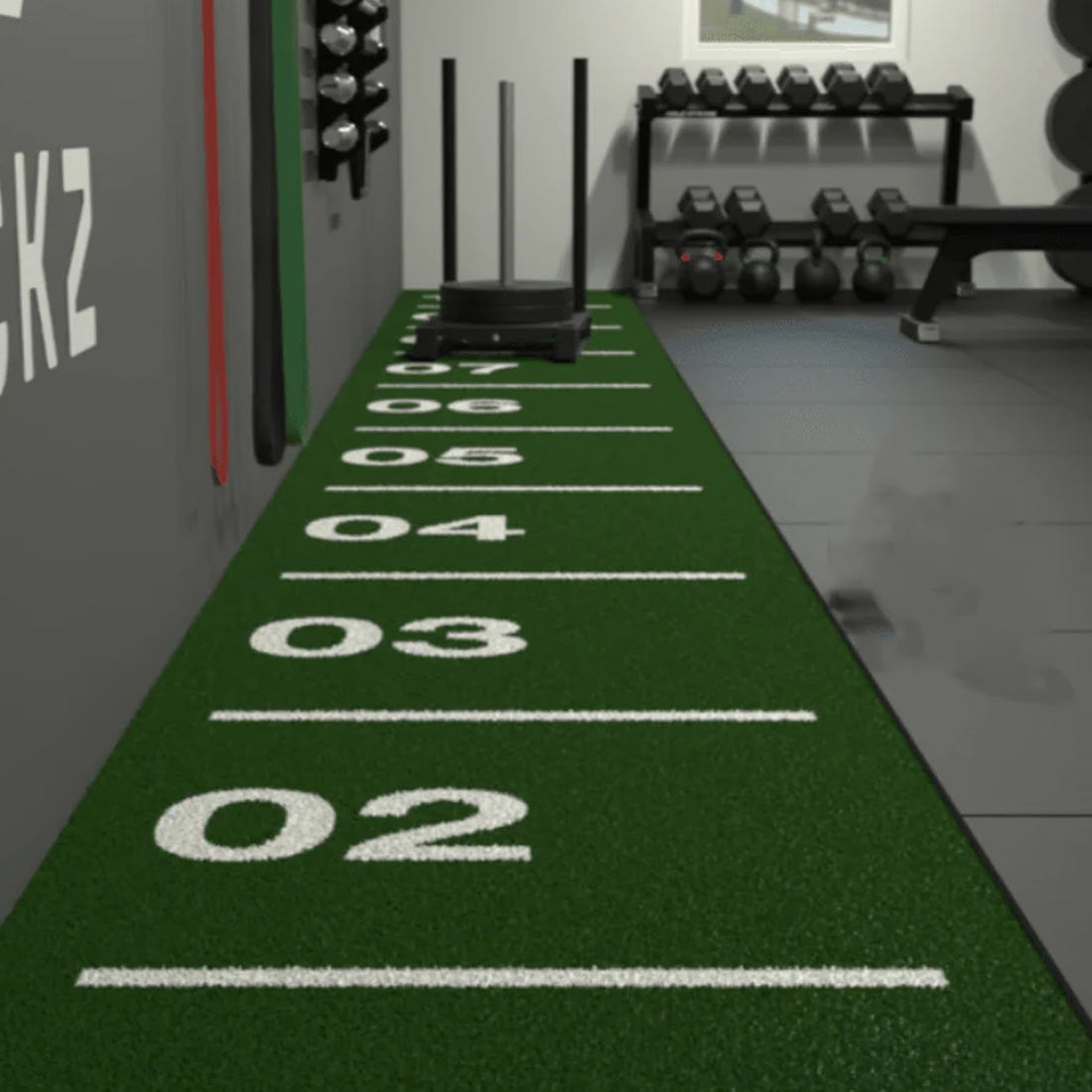 Speed Training Sprint Track & Heavy-Duty Steel Sled – 10 M Polyethylene Mat, Interval Markings, Olympic Post – Power & Resistance for Home Gyms