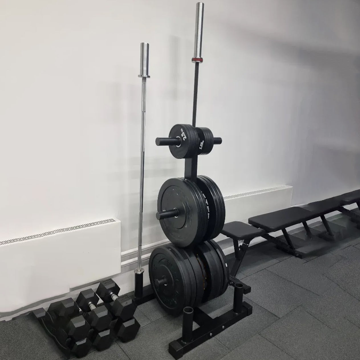 Premium 3‑Tier Olympic Weight Plate Rack with Barbell Holder – Heavy‑Duty Steel, 200 kg Capacity, Compact Black Powder‑Coated Organizer for Home Gym